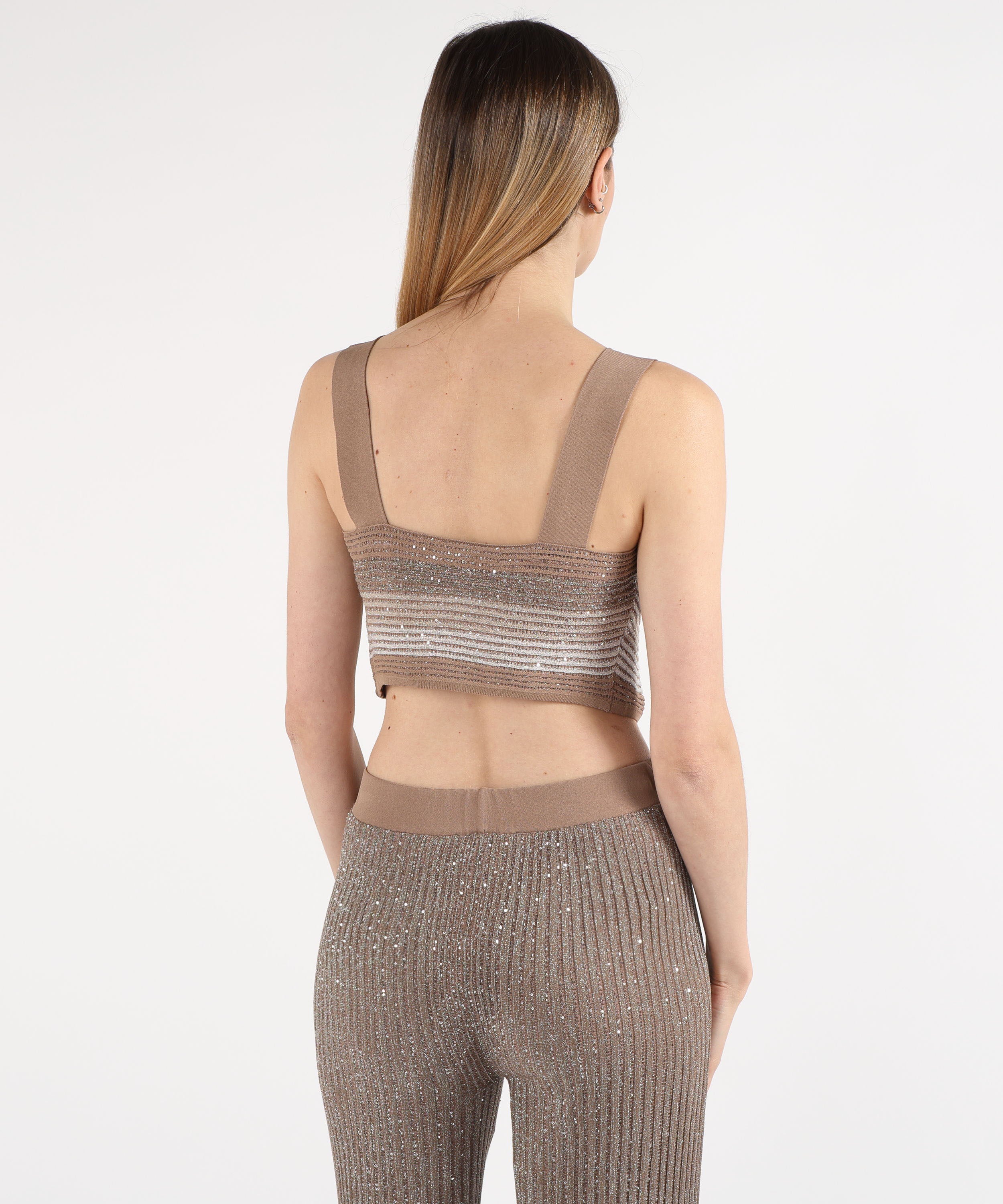 Top D.EXTERIOR Top a Costine con Paillettes – Eleganza Geometrica Marrone | D.EXTERIOR