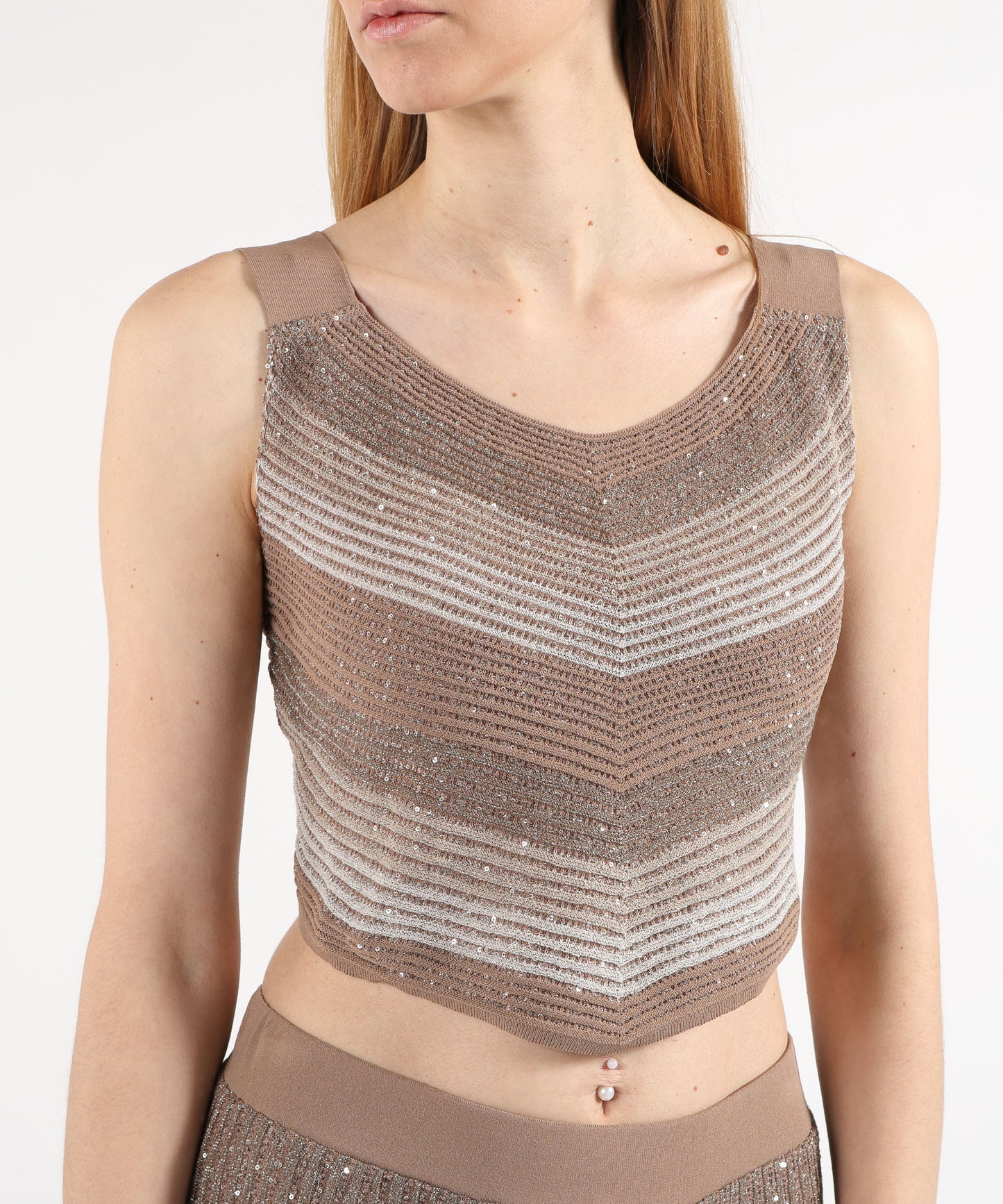 D.EXTERIOR Top a Costine con Paillettes – Eleganza Geometrica