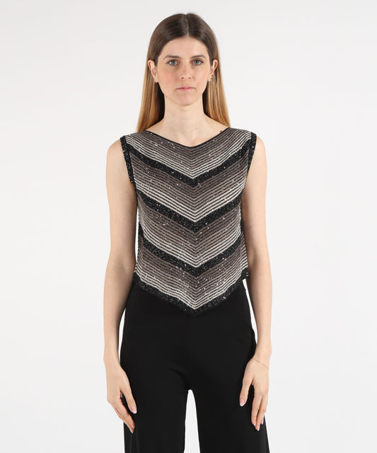 Top D.EXTERIOR Top Corto a Costine con Paillettes Nero | D.EXTERIOR