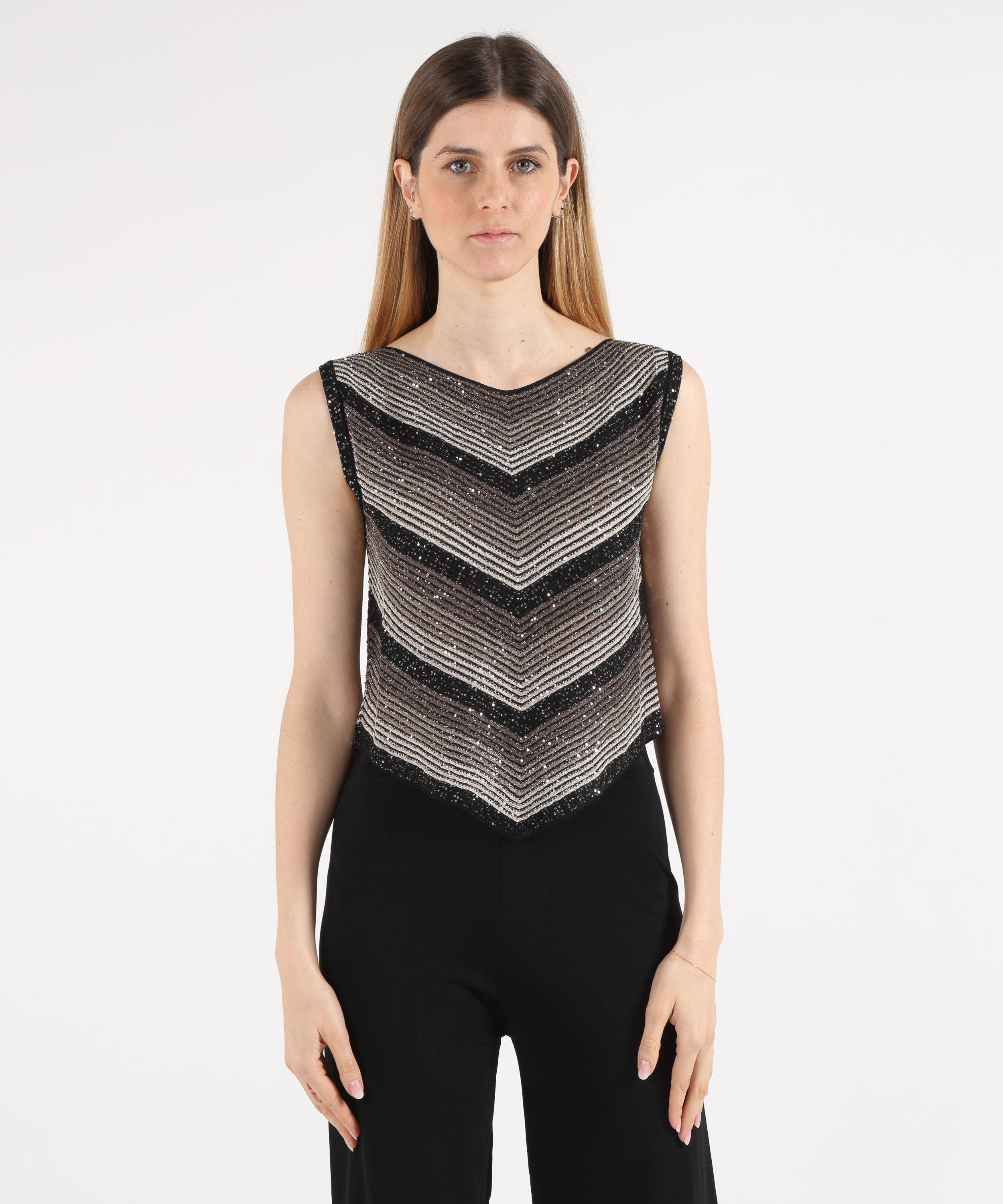 Top D.EXTERIOR Top Corto a Costine con Paillettes Nero | D.EXTERIOR
