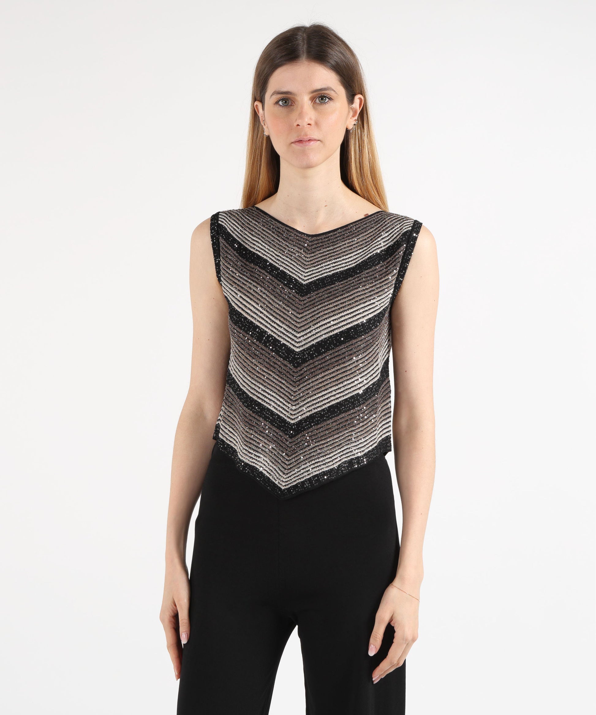 Tops D.EXTERIOR Ribbed Sequin Crop Top Nero | D.EXTERIOR
