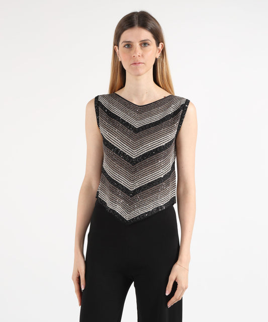 Top D.EXTERIOR Top Corto a Costine con Paillettes Nero | D.EXTERIOR