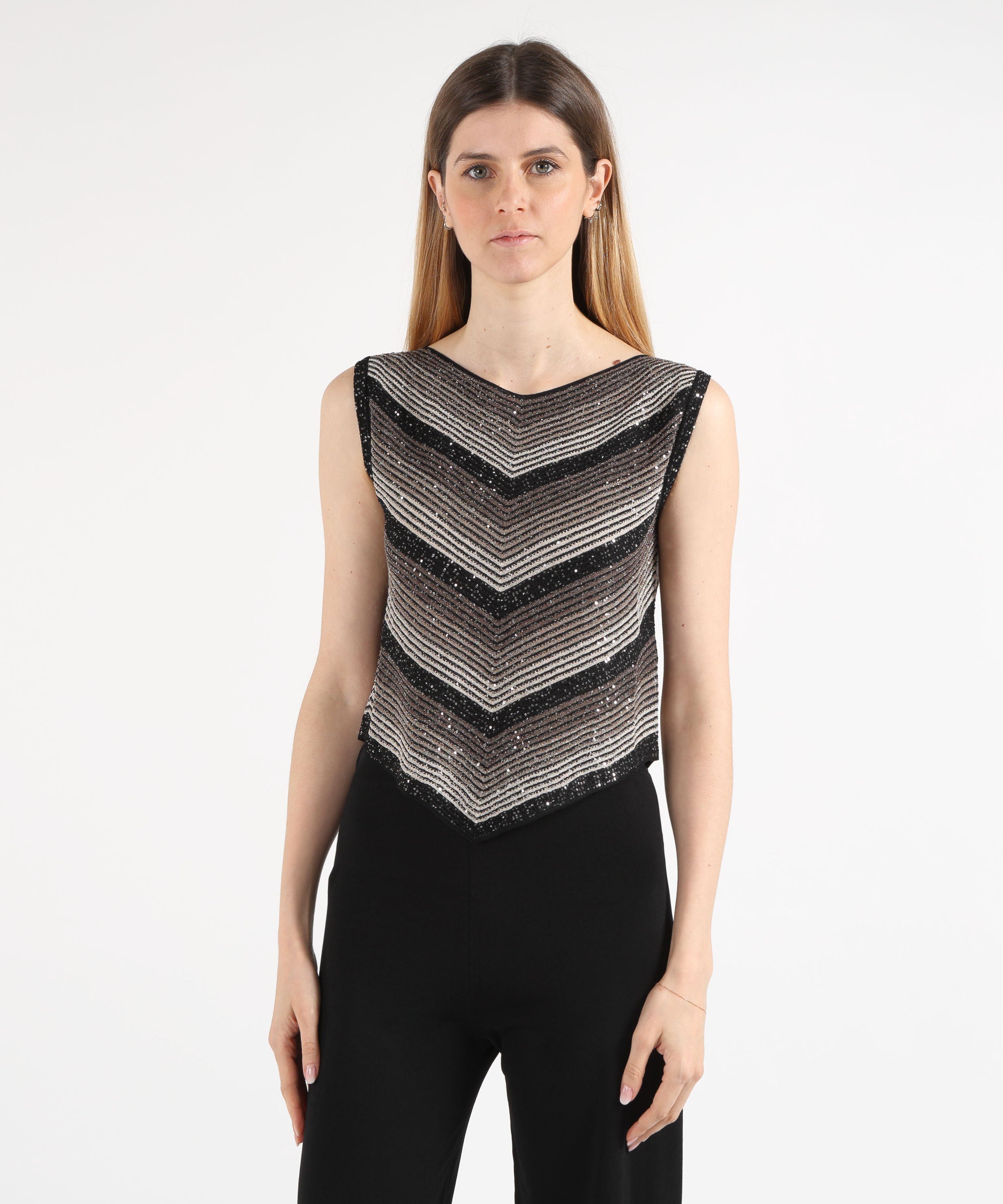 Top D.EXTERIOR Top Corto a Costine con Paillettes Nero | D.EXTERIOR