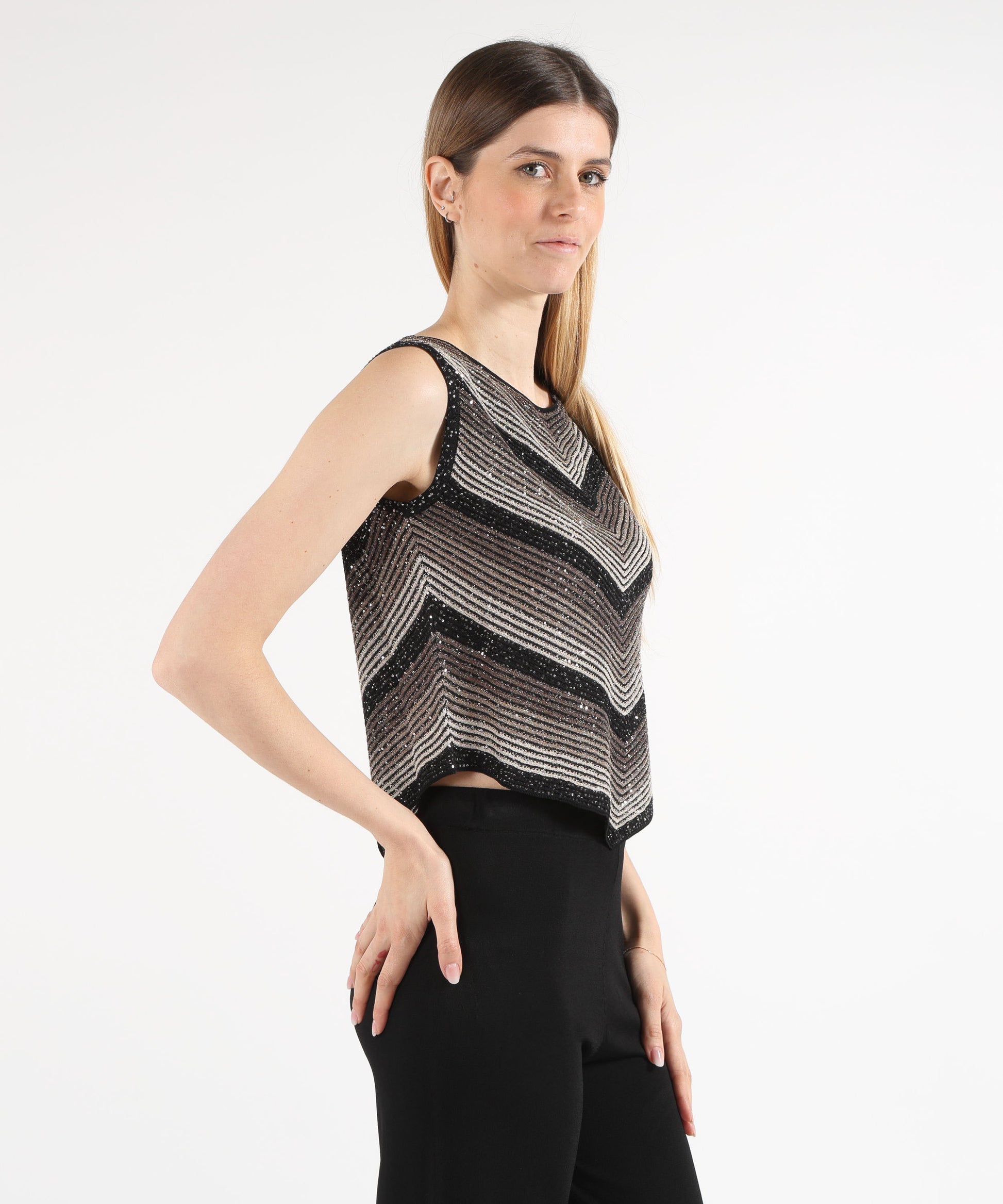 Tops D.EXTERIOR Ribbed Sequin Crop Top Nero | D.EXTERIOR