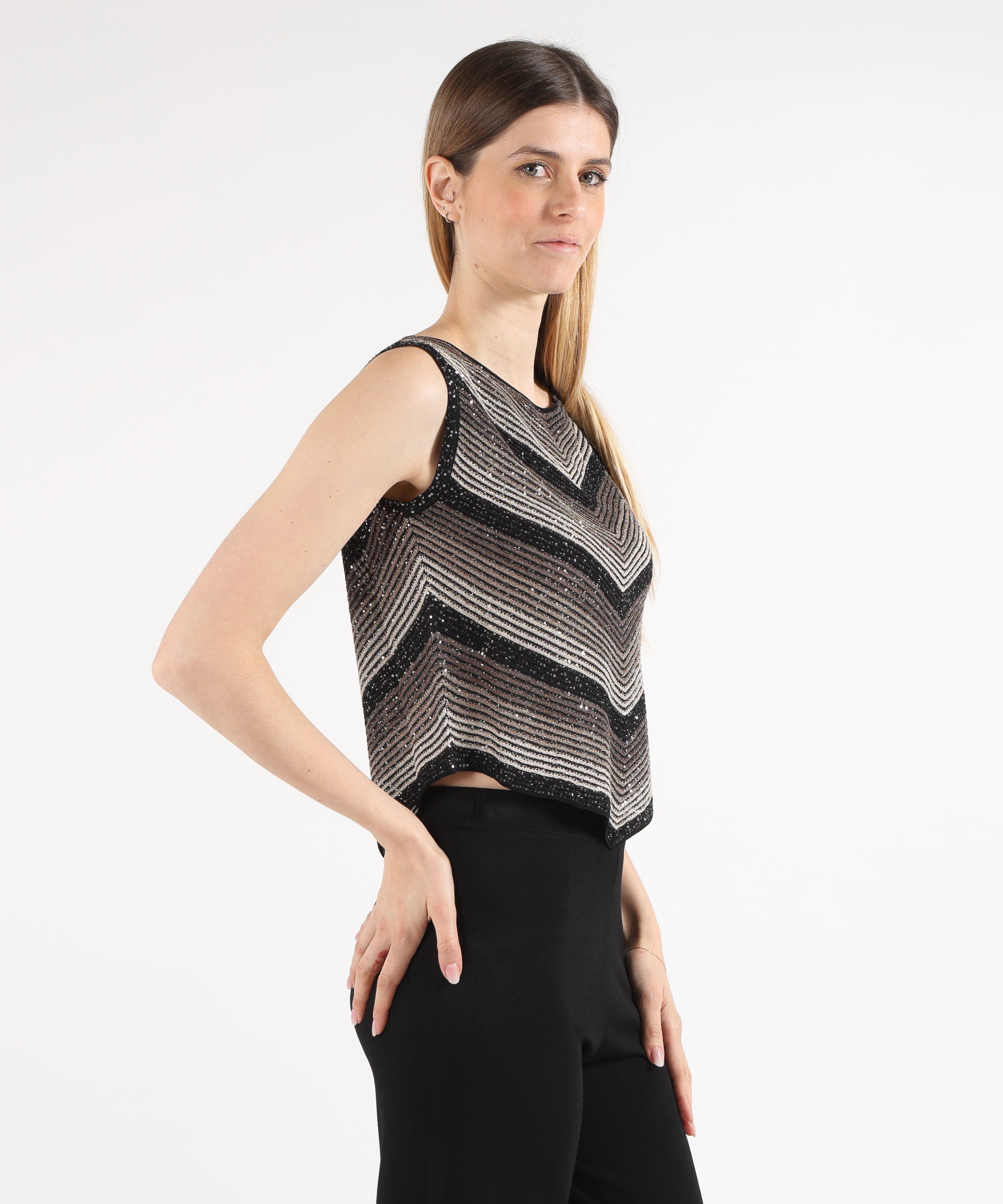 Top D.EXTERIOR Top Corto a Costine con Paillettes Nero | D.EXTERIOR