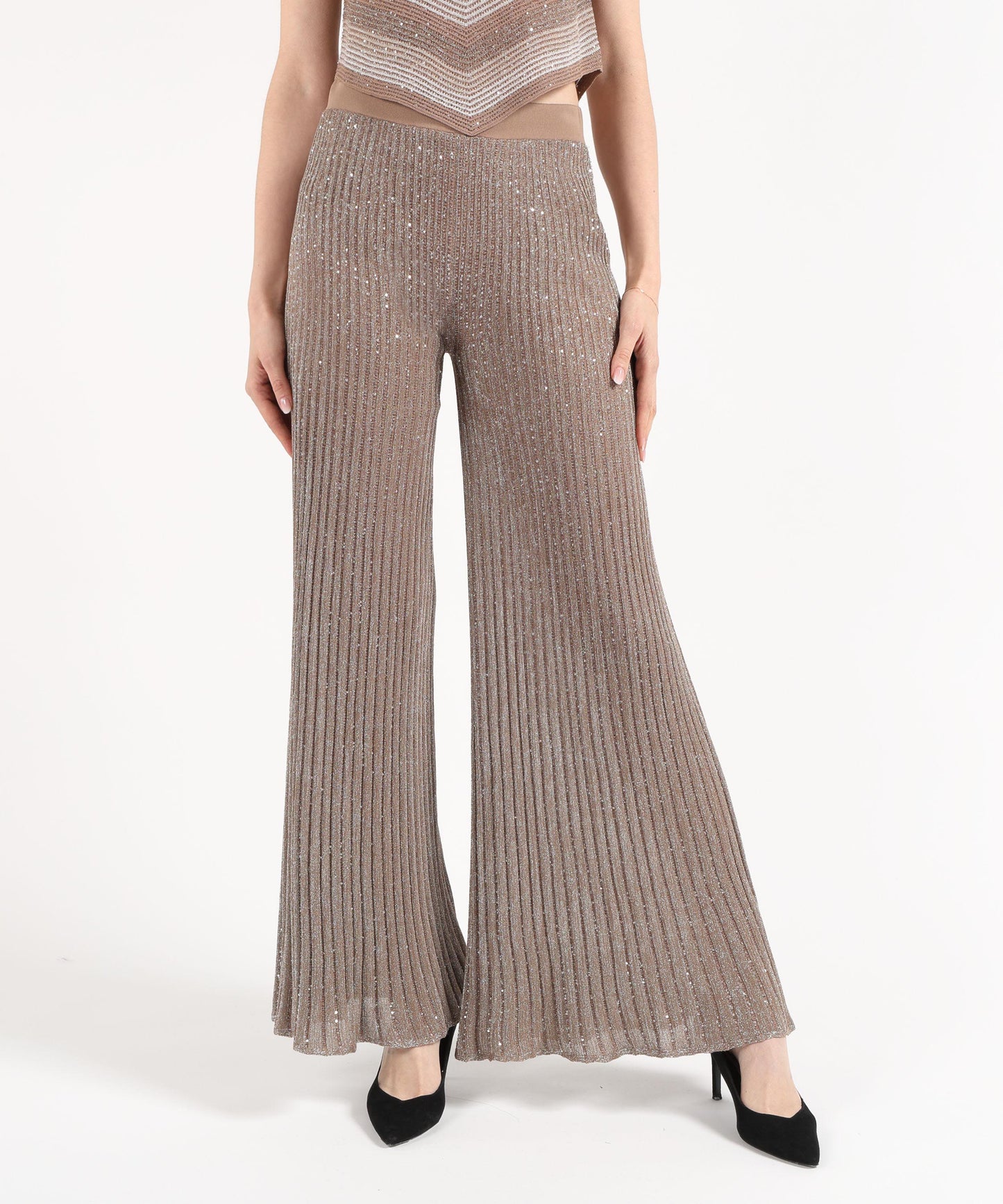 D.EXTERIOR Wide Ribbed Sequin Pants