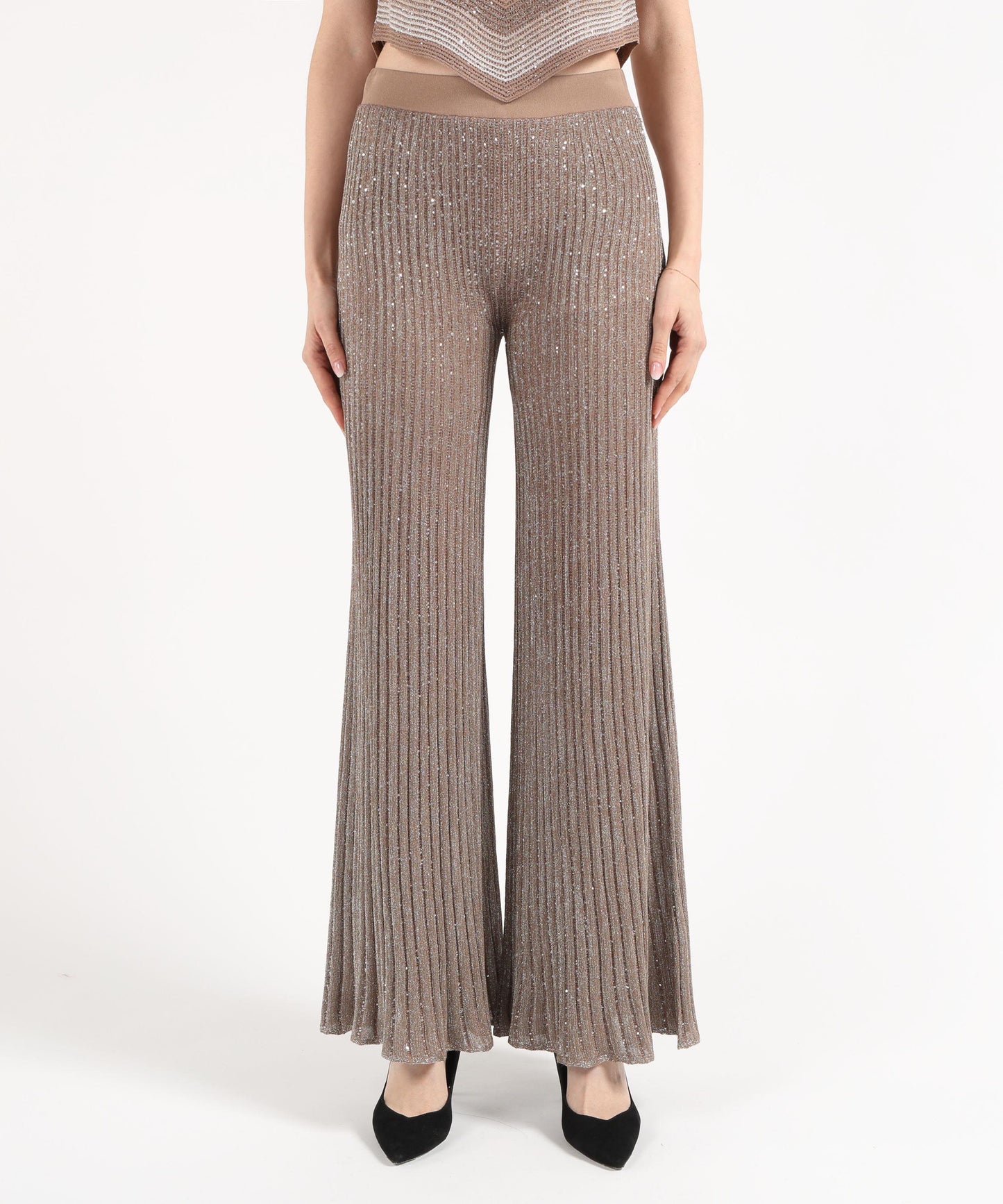 D.EXTERIOR Wide Ribbed Sequin Pants