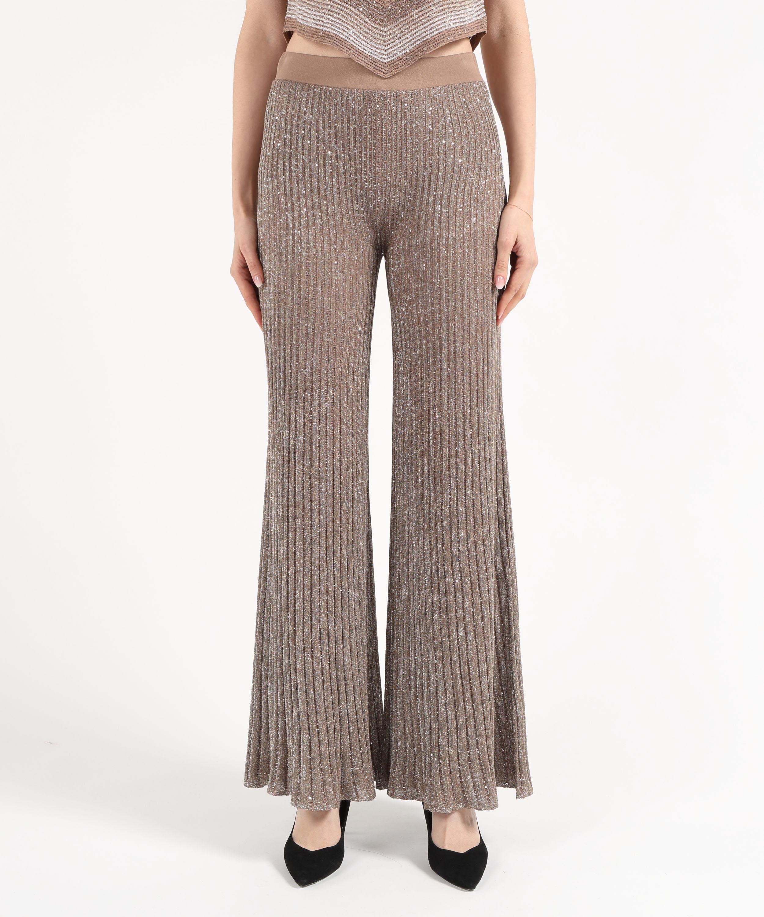 Pantaloni D.EXTERIOR Pantalone Largo a Costine con Paillettes Marrone | D.EXTERIOR