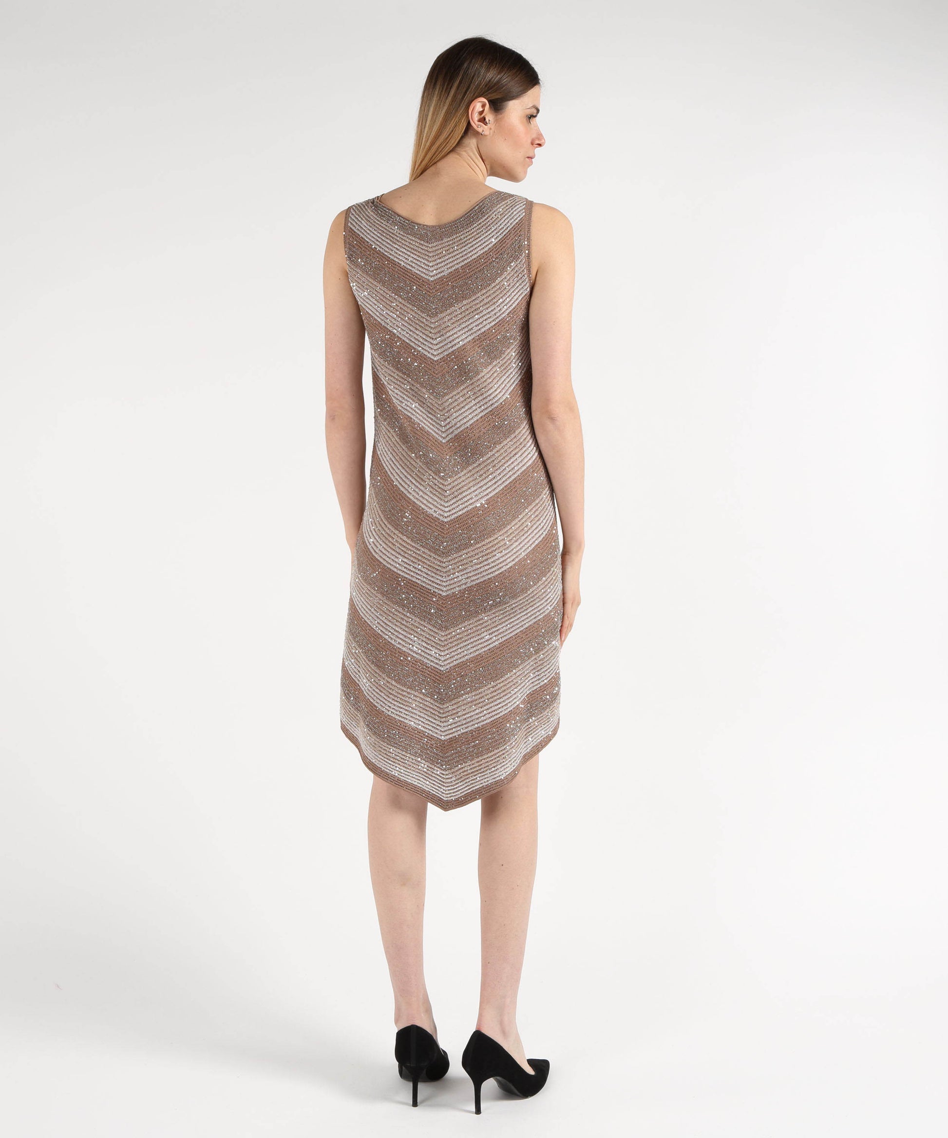 Abiti D.EXTERIOR Abito Midi Senza Maniche con Effetto Costina Paiettata Marrone | D.EXTERIOR