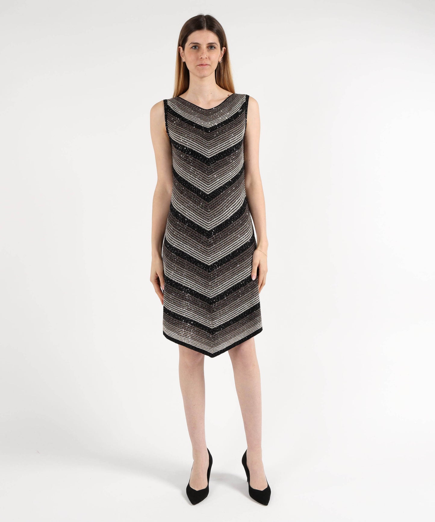 D.EXTERIOR Abito Midi Senza Maniche con Effetto Costina Paiettata