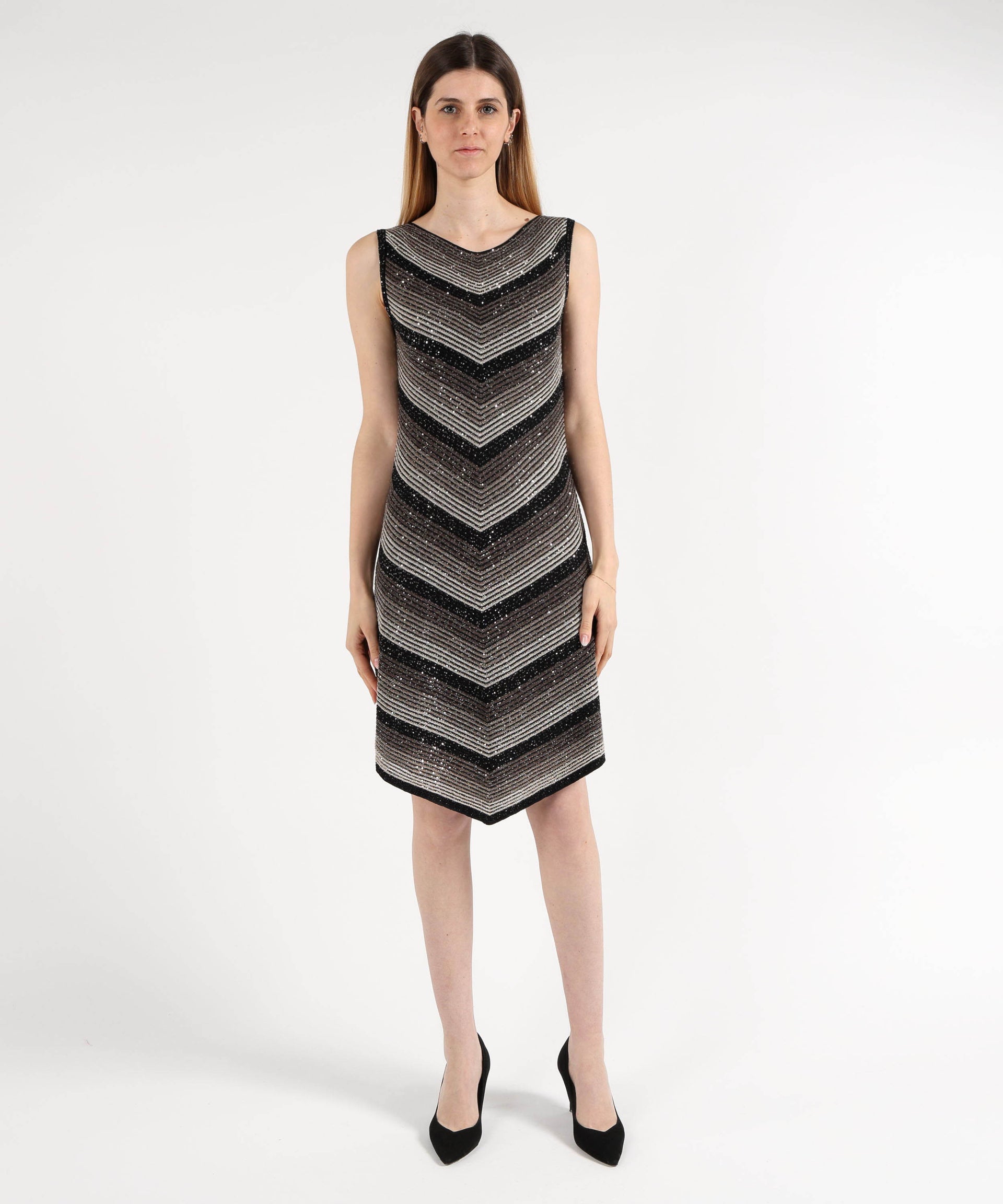 D.EXTERIOR Abito Midi Senza Maniche con Effetto Costina Paiettata