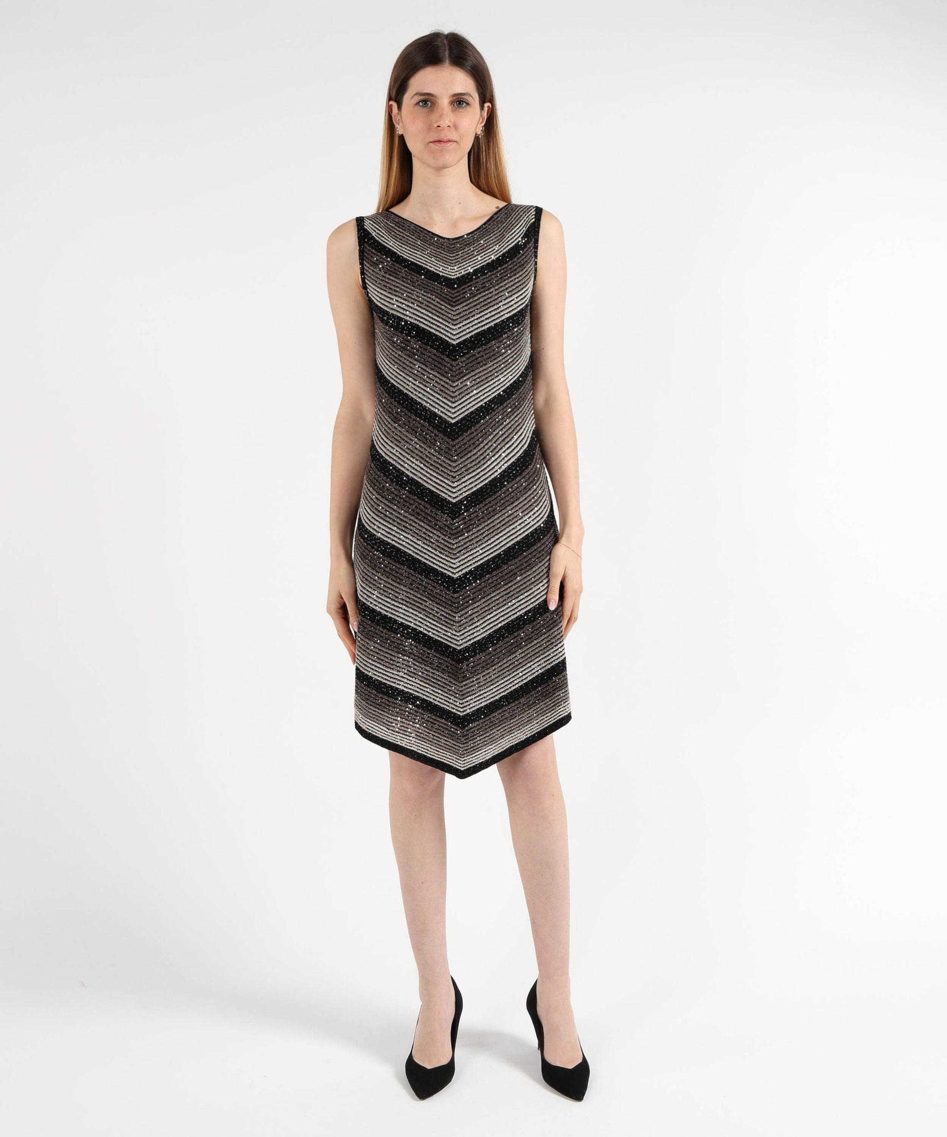 Abiti D.EXTERIOR Abito Midi Senza Maniche con Effetto Costina Paiettata Nero | D.EXTERIOR