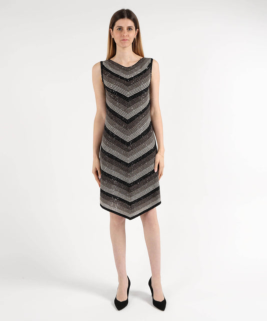 D.EXTERIOR Abito Midi Senza Maniche con Effetto Costina Paiettata