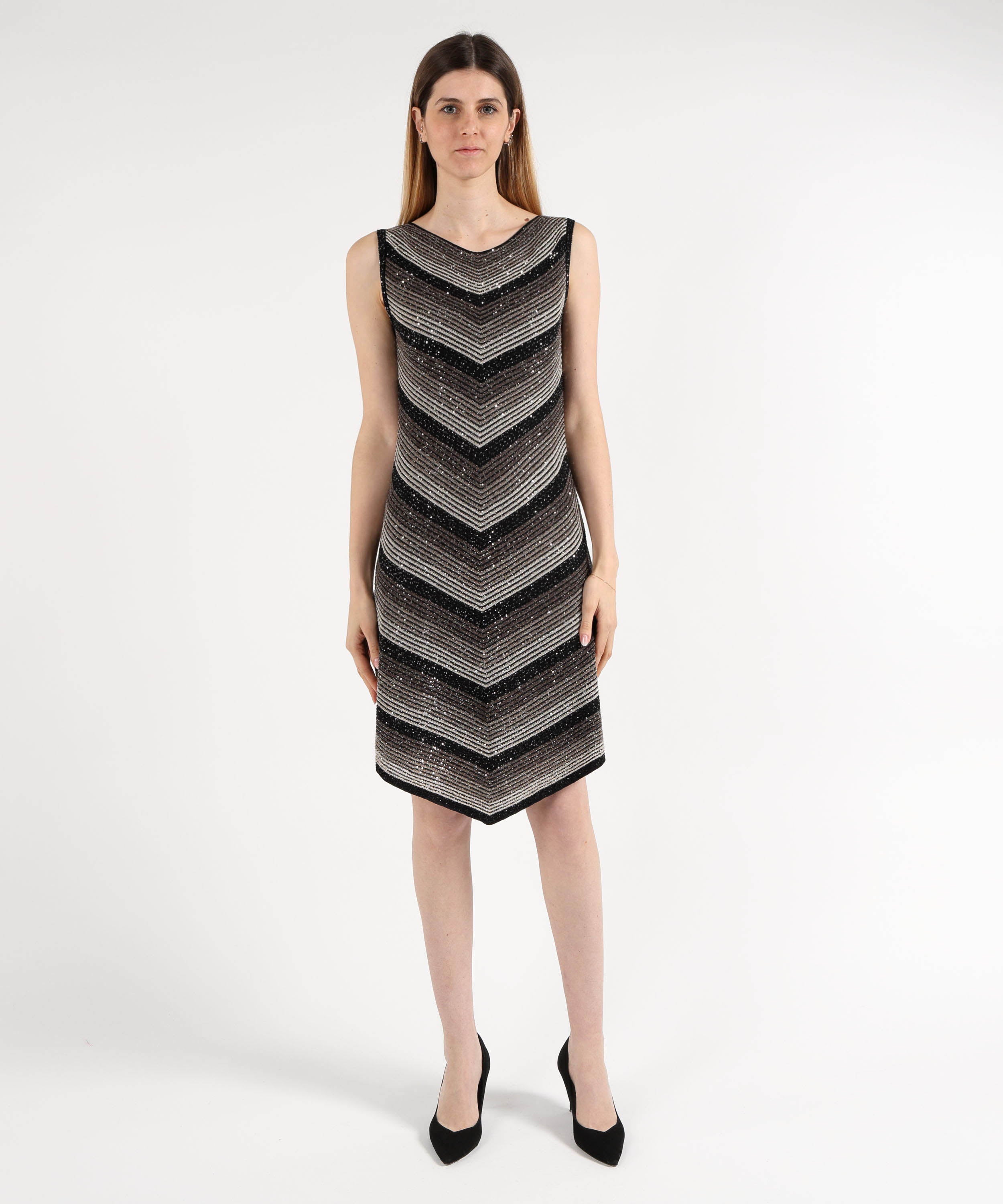 Abiti D.EXTERIOR Abito Midi Senza Maniche con Effetto Costina Paiettata Nero | D.EXTERIOR