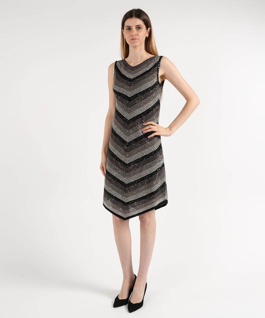 Abiti D.EXTERIOR Abito Midi Senza Maniche con Effetto Costina Paiettata Nero | D.EXTERIOR