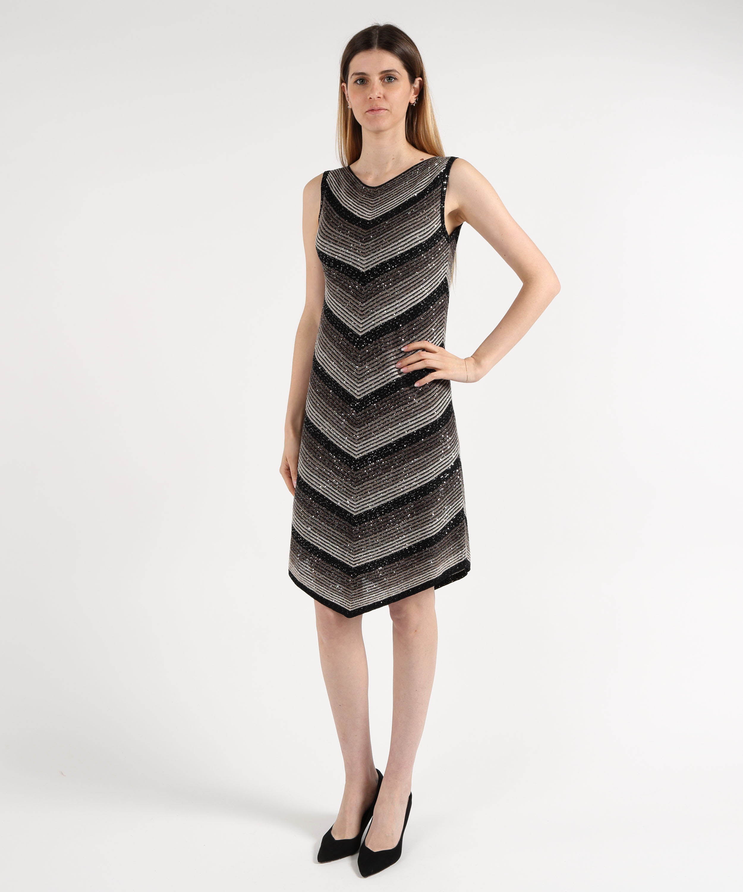 Abiti D.EXTERIOR Abito Midi Senza Maniche con Effetto Costina Paiettata Nero | D.EXTERIOR