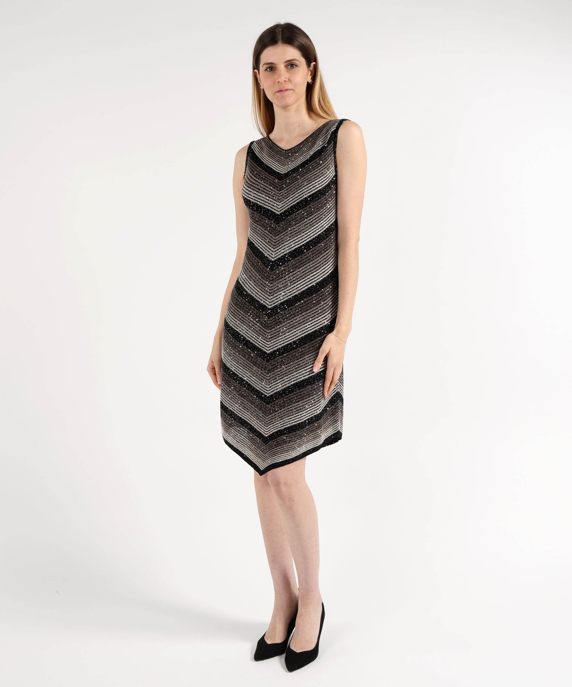 Abiti D.EXTERIOR Abito Midi Senza Maniche con Effetto Costina Paiettata Nero | D.EXTERIOR