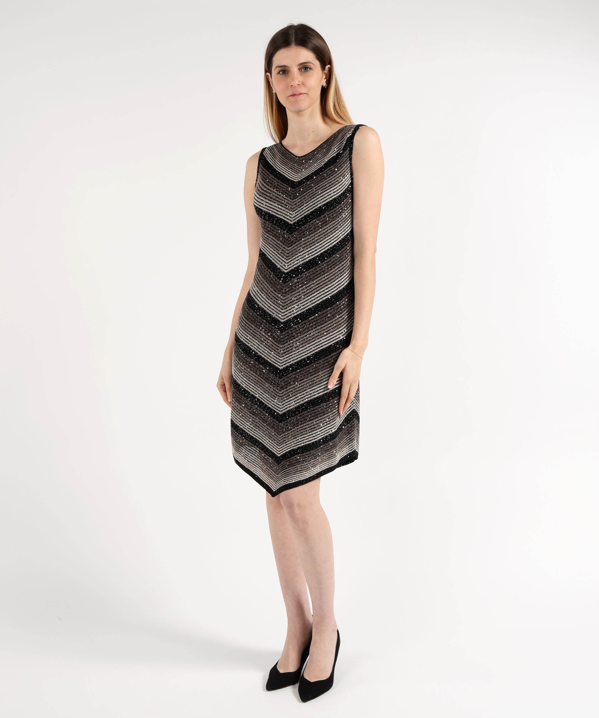 Abiti D.EXTERIOR Abito Midi Senza Maniche con Effetto Costina Paiettata Nero | D.EXTERIOR