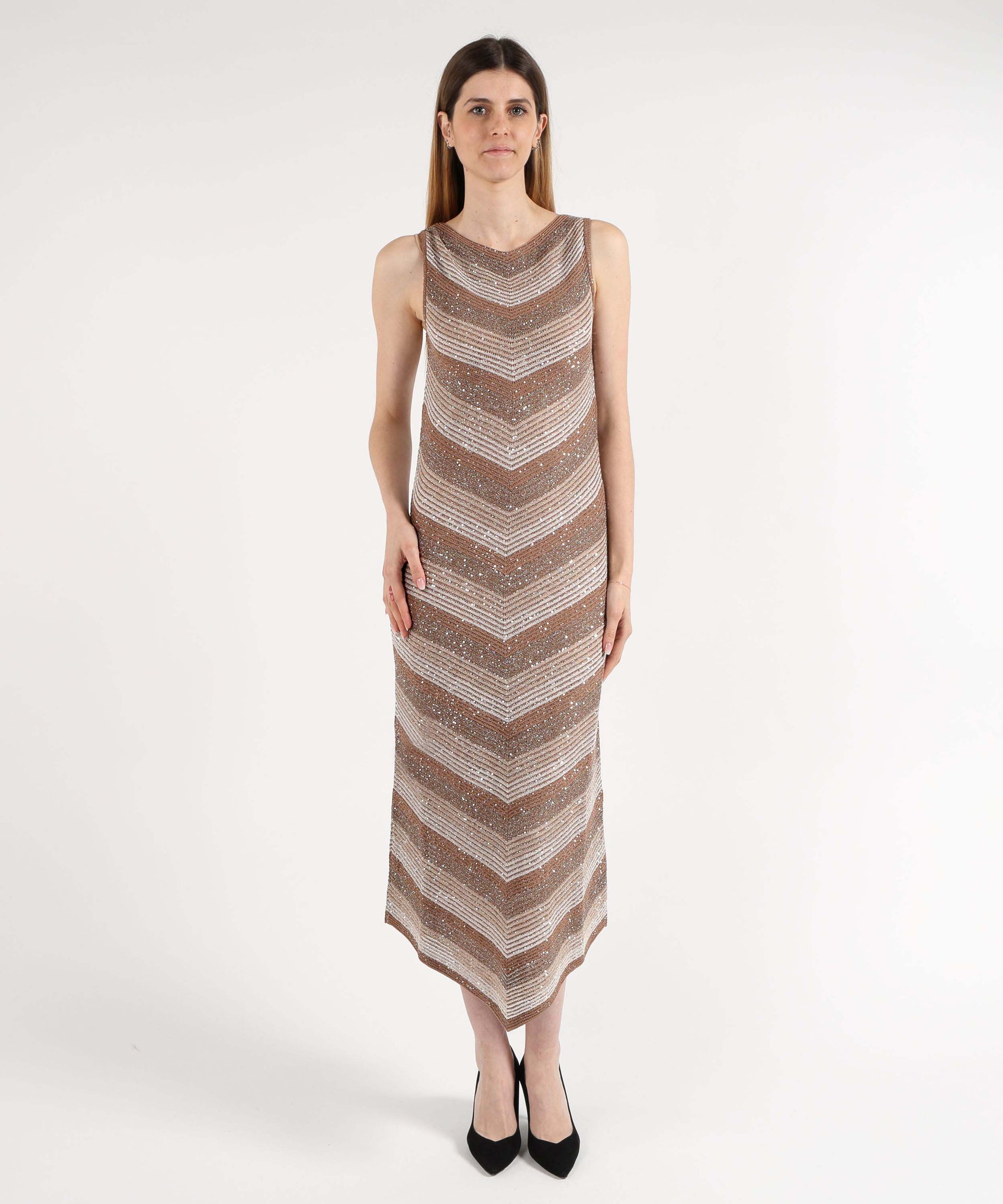 D.EXTERIOR Abito Lungo Senza Maniche con Effetto Costina Paiettata
