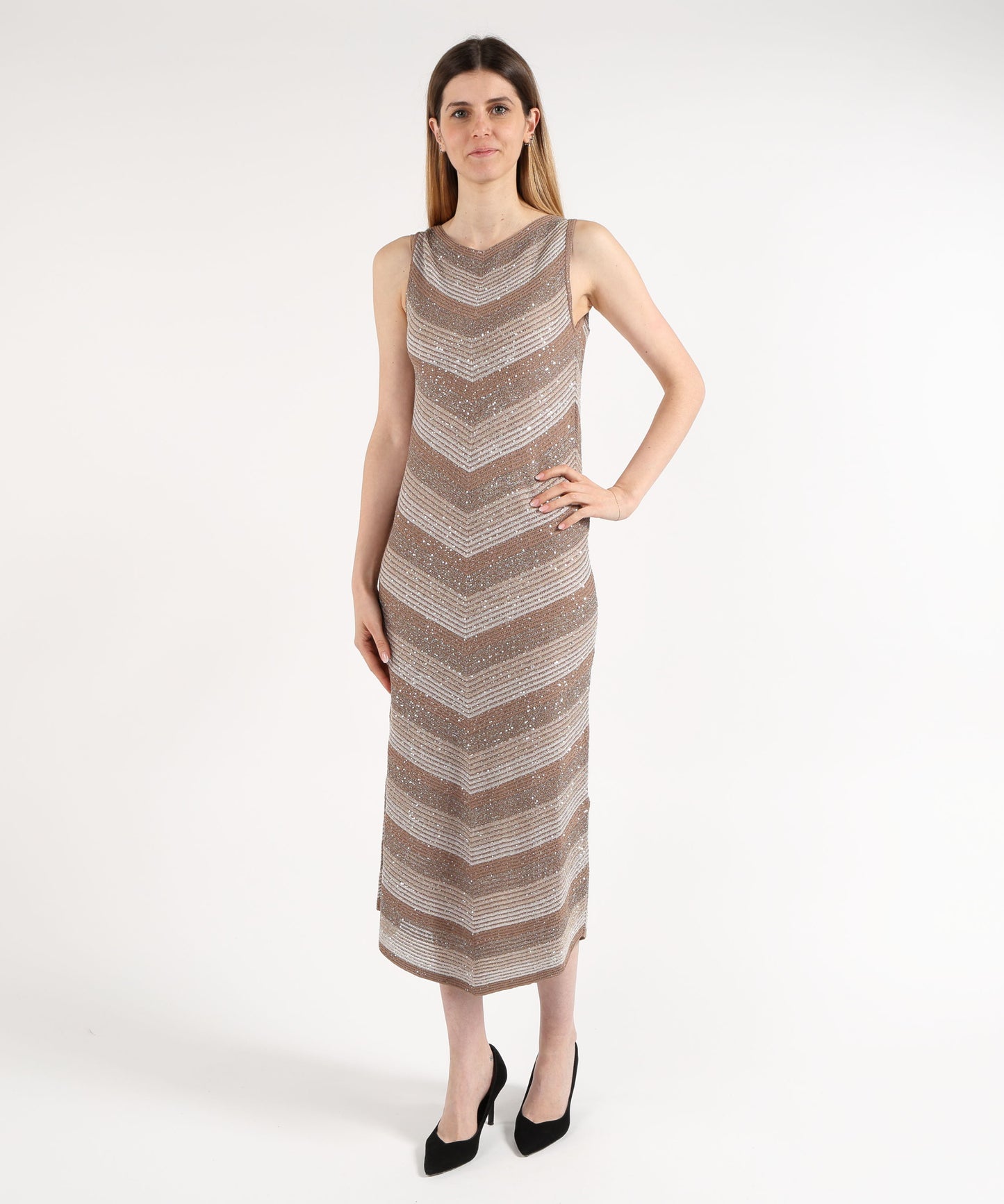 D.EXTERIOR Abito Lungo Senza Maniche con Effetto Costina Paiettata