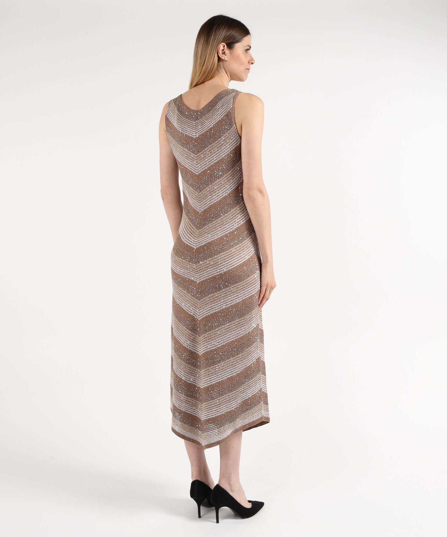 D.EXTERIOR Abito Lungo Senza Maniche con Effetto Costina Paiettata