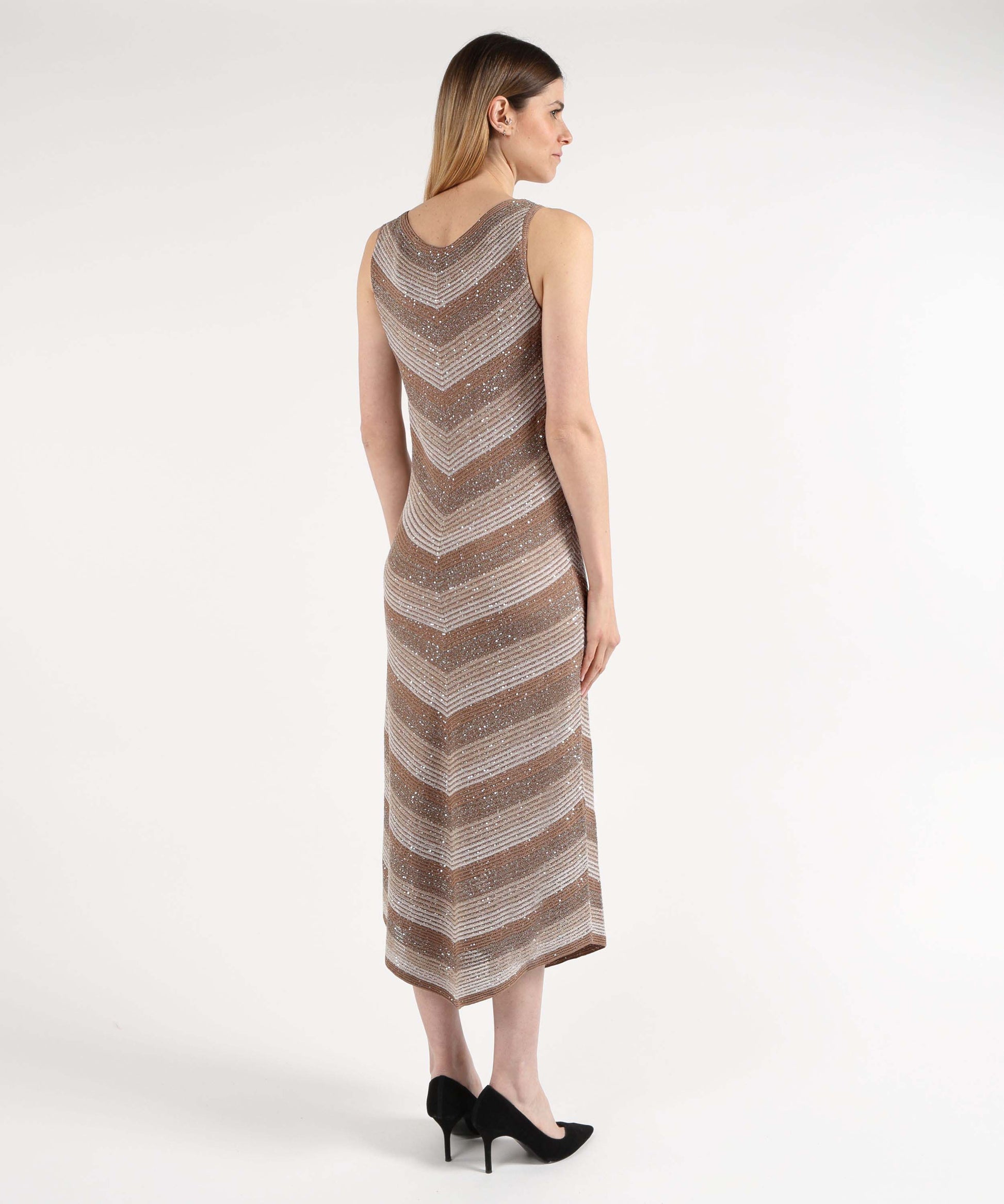 Abiti D.EXTERIOR Abito Lungo Senza Maniche con Effetto Costina Paiettata Marrone | D.EXTERIOR