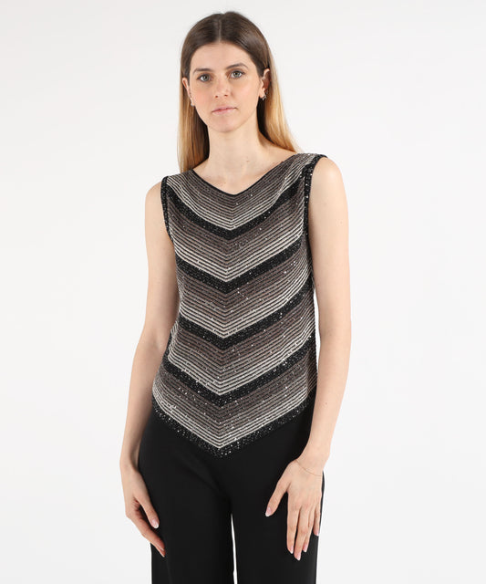 D.EXTERIOR Top con Costina e Paillettes