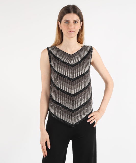 Top D.EXTERIOR Top con Costina e Paillettes Nero | D.EXTERIOR