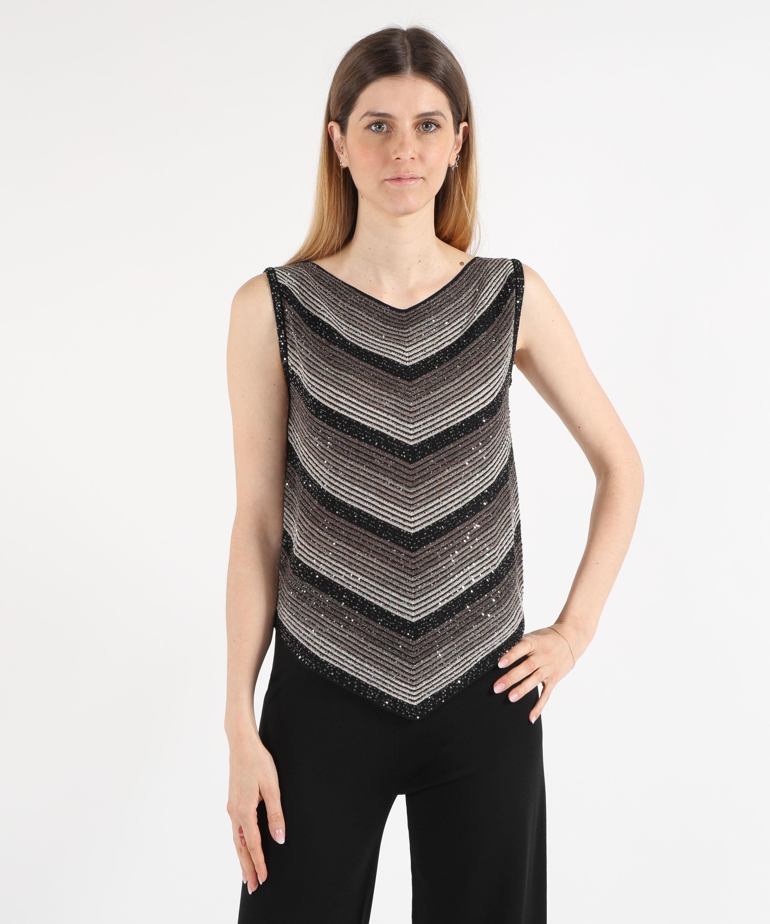 Top D.EXTERIOR Top con Costina e Paillettes Nero | D.EXTERIOR