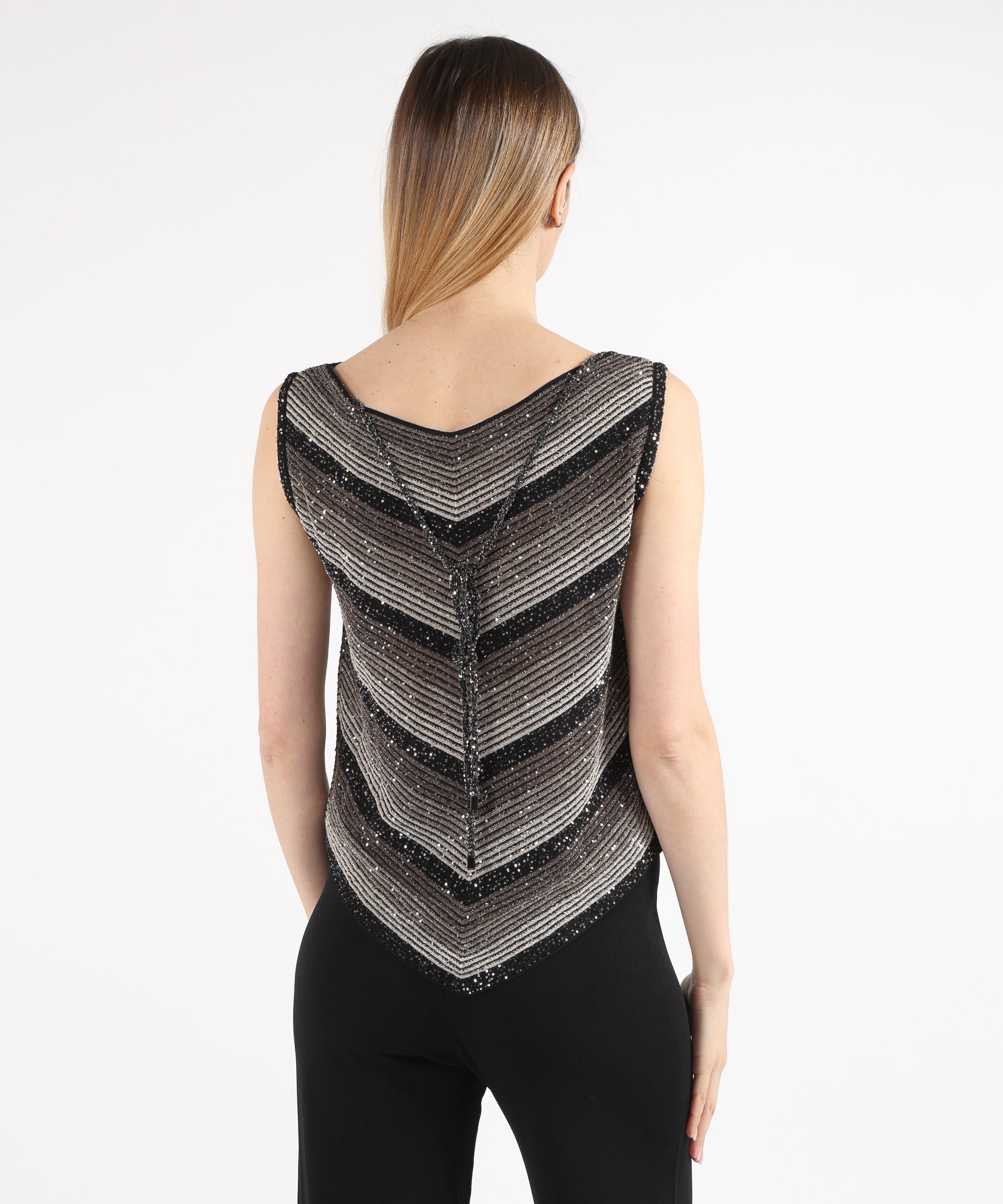 Top D.EXTERIOR Top con Costina e Paillettes Nero | D.EXTERIOR