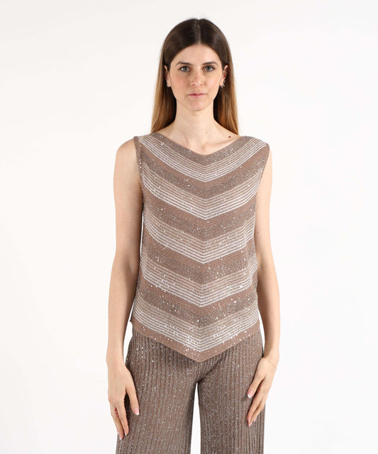 Top D.EXTERIOR Top con Costina e Paillettes Marrone | D.EXTERIOR