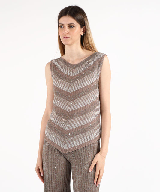 Top D.EXTERIOR Top con Costina e Paillettes Marrone | D.EXTERIOR
