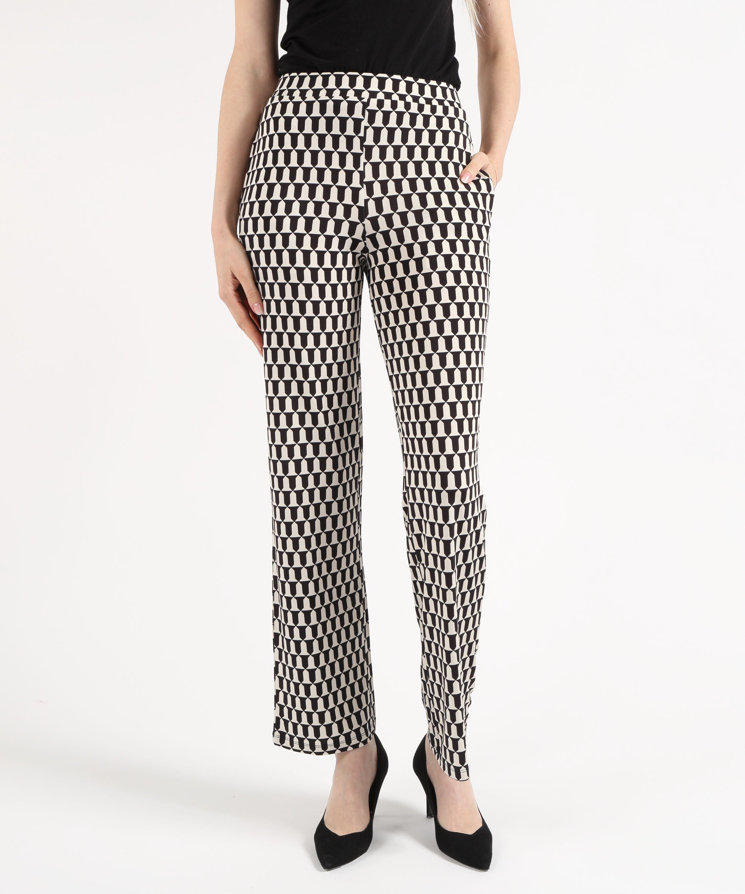 Palazzo pants MAIDA MILA Soft Straight-Leg Pants with Geometric Pattern Nero | MAIDA MILA