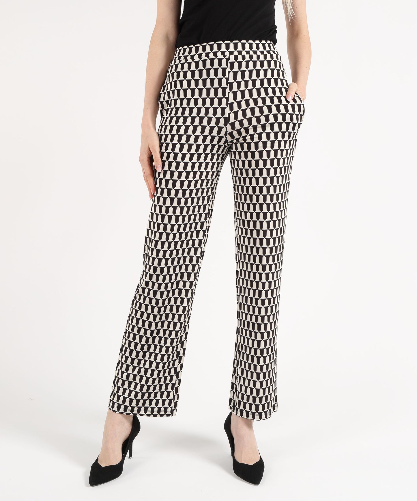 MAIDA MILA Pantalone Morbido Dritto con Disegno Geometrico