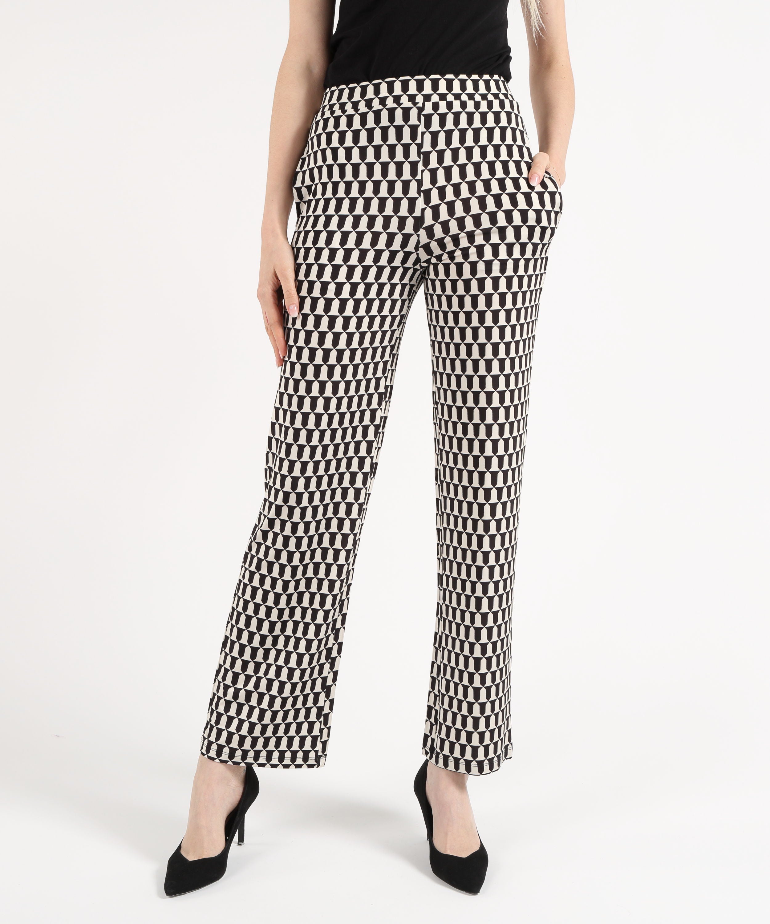 Palazzo pants MAIDA MILA Soft Straight-Leg Pants with Geometric Pattern Nero | MAIDA MILA