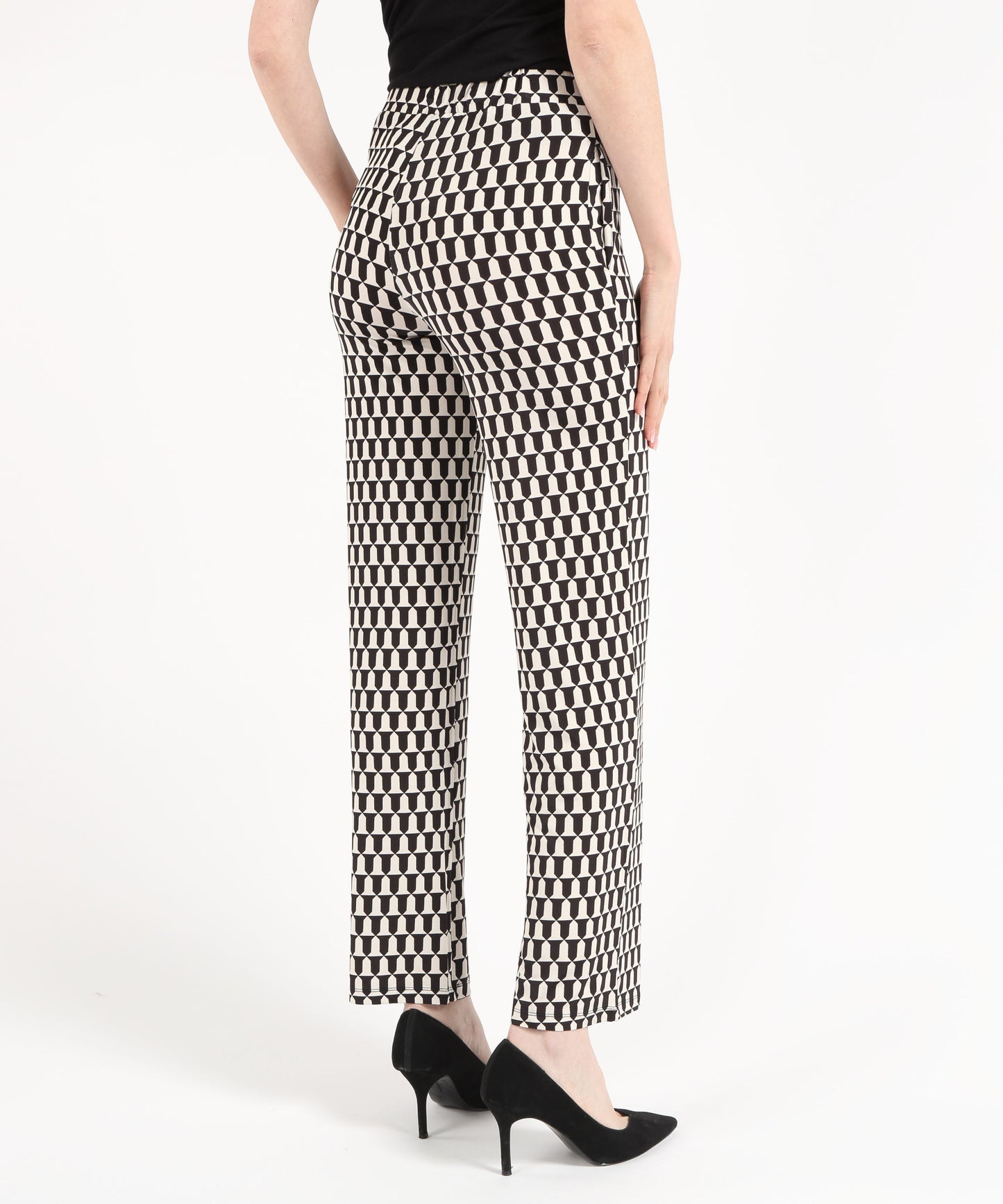 MAIDA MILA Pantalone Morbido Dritto con Disegno Geometrico