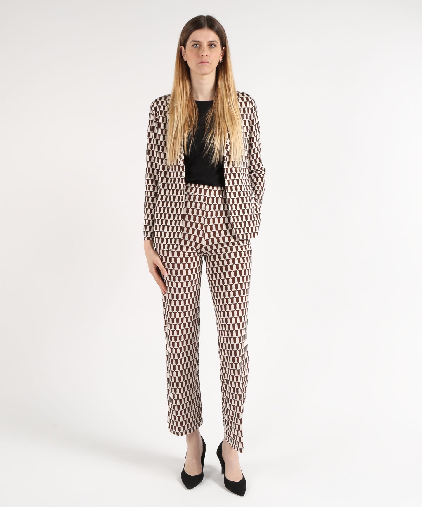 MAIDA MILA Pantalone Morbido Dritto con Disegno Geometrico
