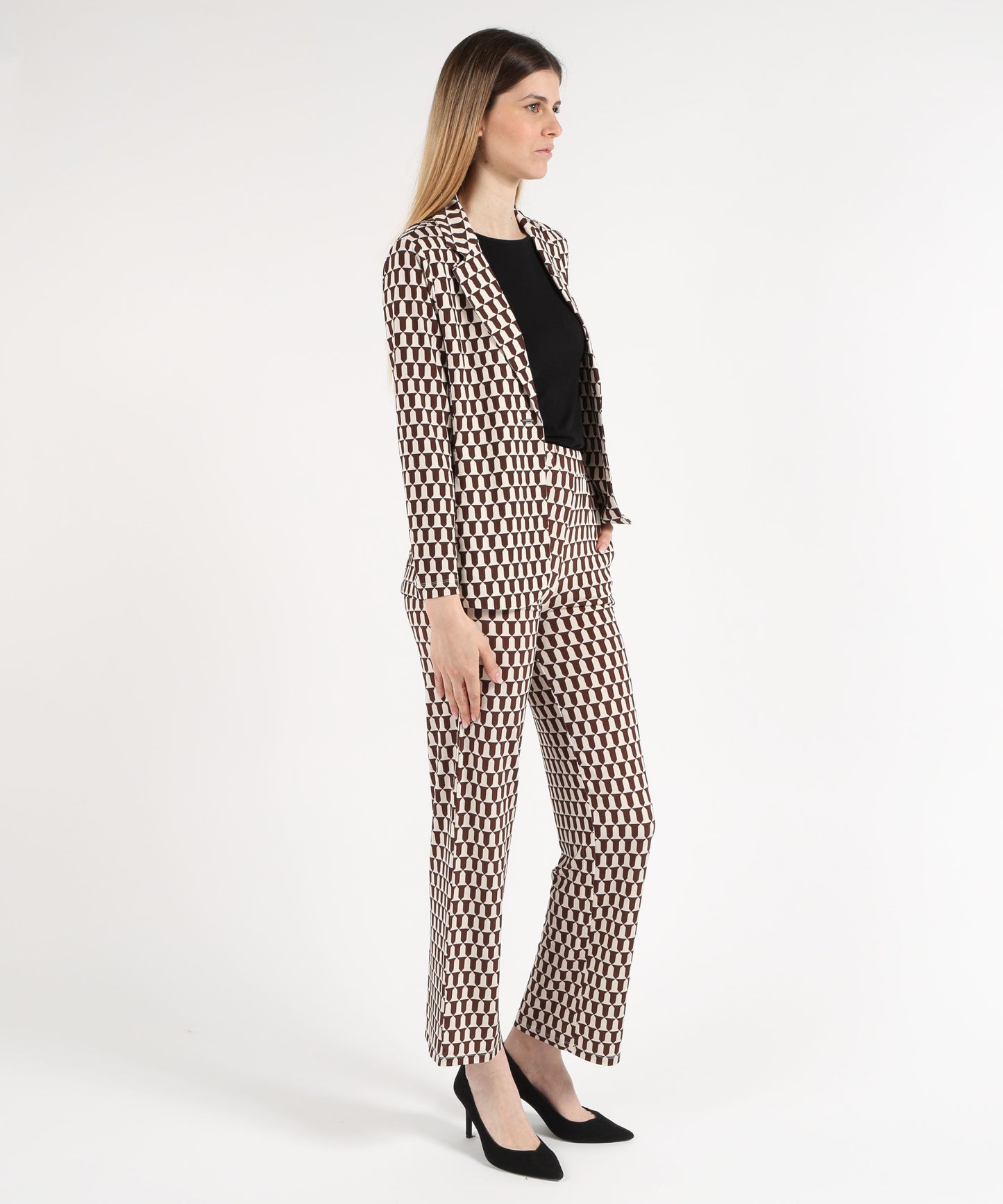 MAIDA MILA Pantalone Morbido Dritto con Disegno Geometrico