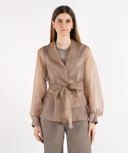 Giacche D.EXTERIOR Giacchino Trasparente con Cintura Marrone | D.EXTERIOR