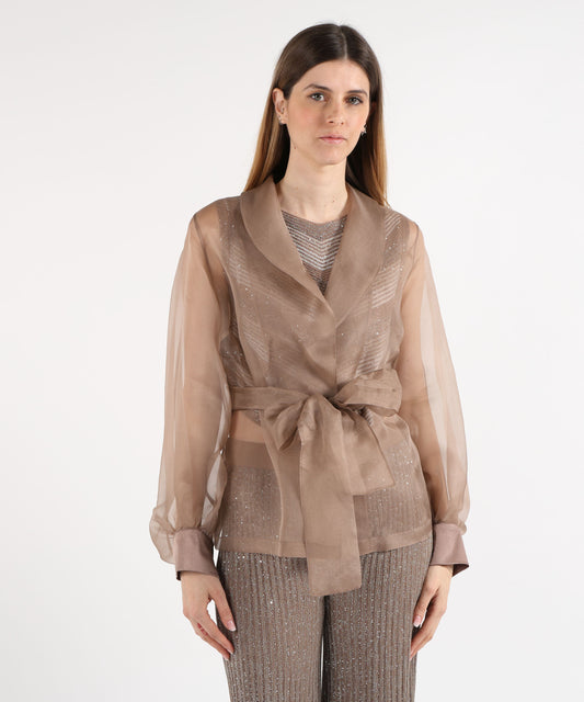 Giacche D.EXTERIOR Giacchino Trasparente con Cintura Marrone | D.EXTERIOR