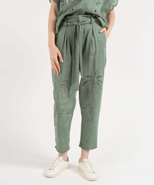 Trousers Amosa Floral Embroidered Tapered Pants Verde | Amosa