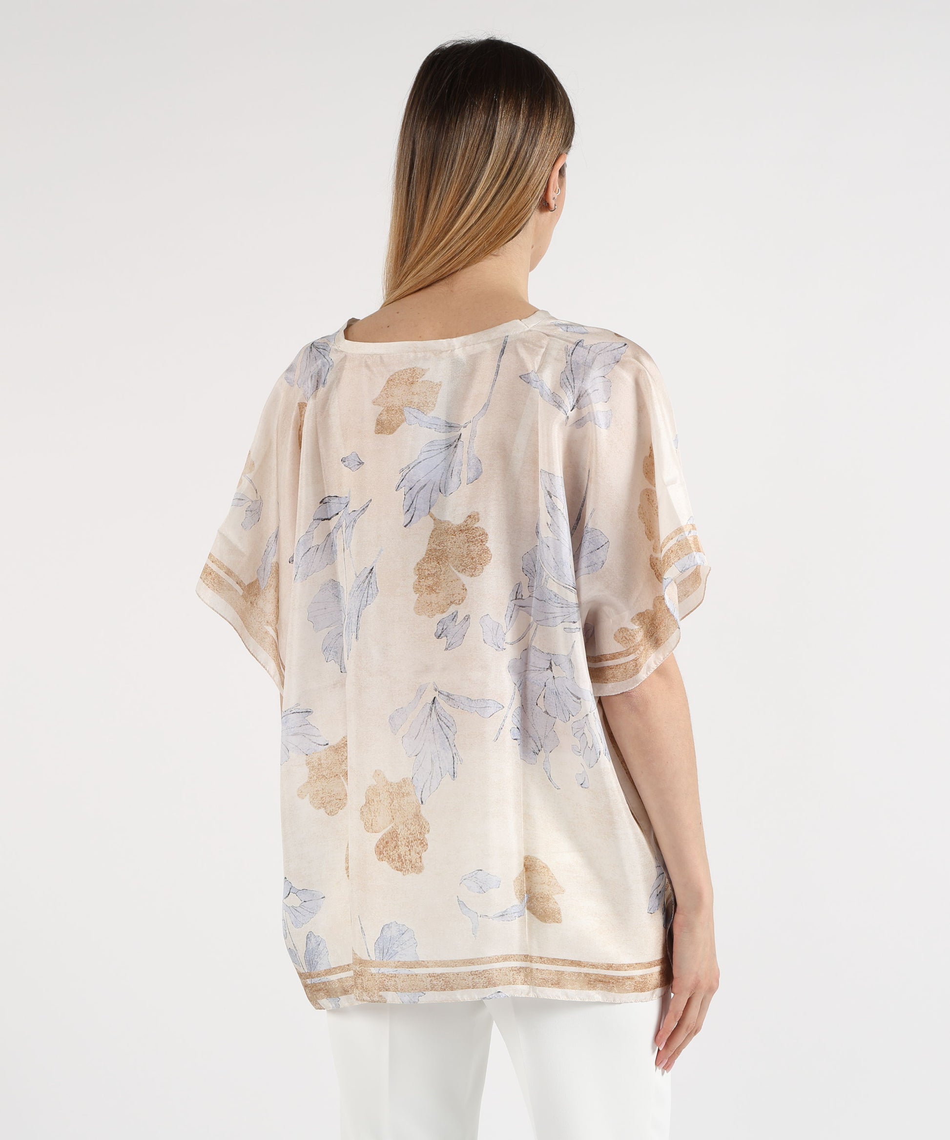 Ponchos SEVENTY Printed Silk Poncho Beige | SEVENTY