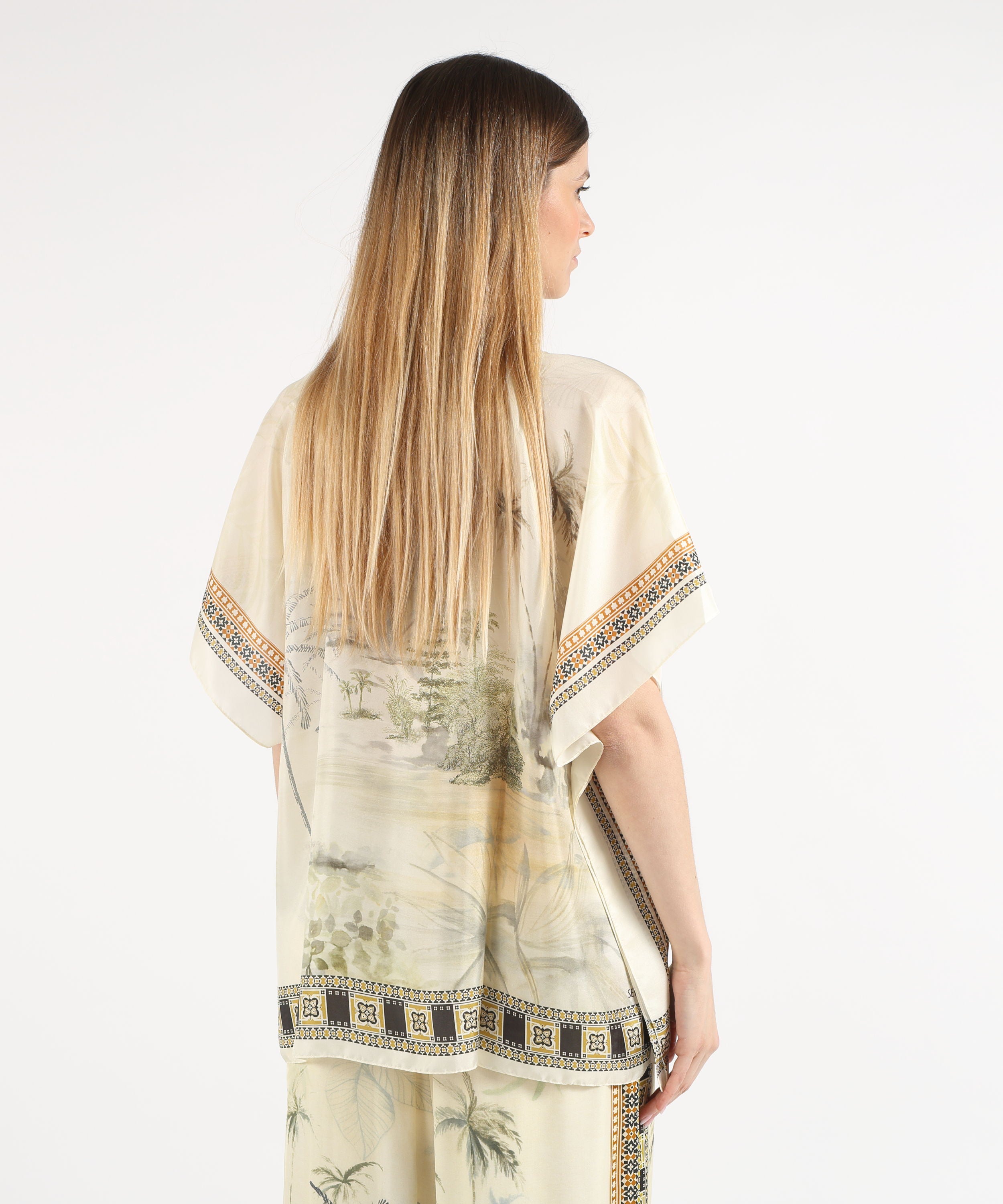 Ponchos SEVENTY Printed Silk Poncho Salvia | SEVENTY