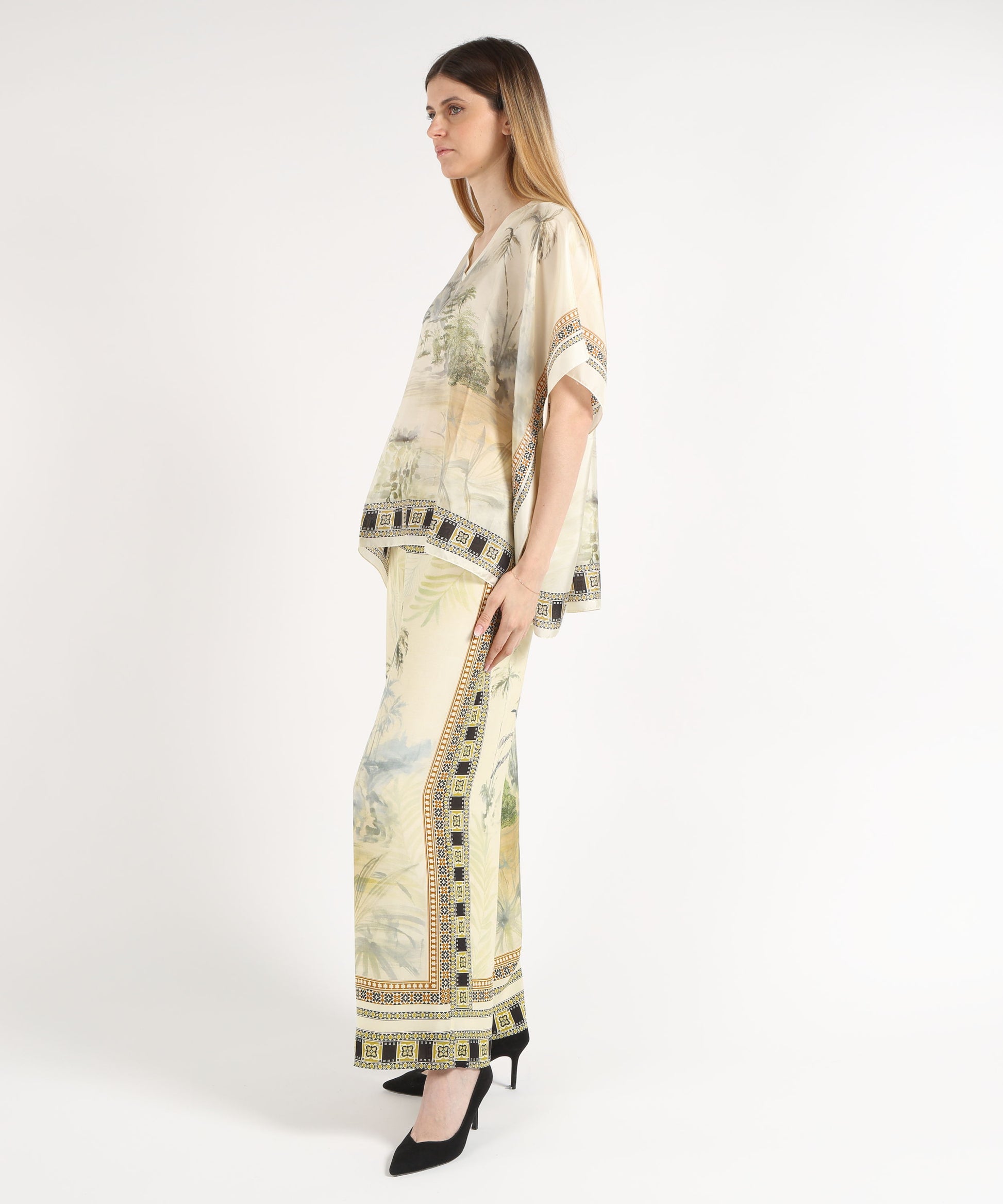 Poncho SEVENTY Poncho in seta stampata Salvia | SEVENTY