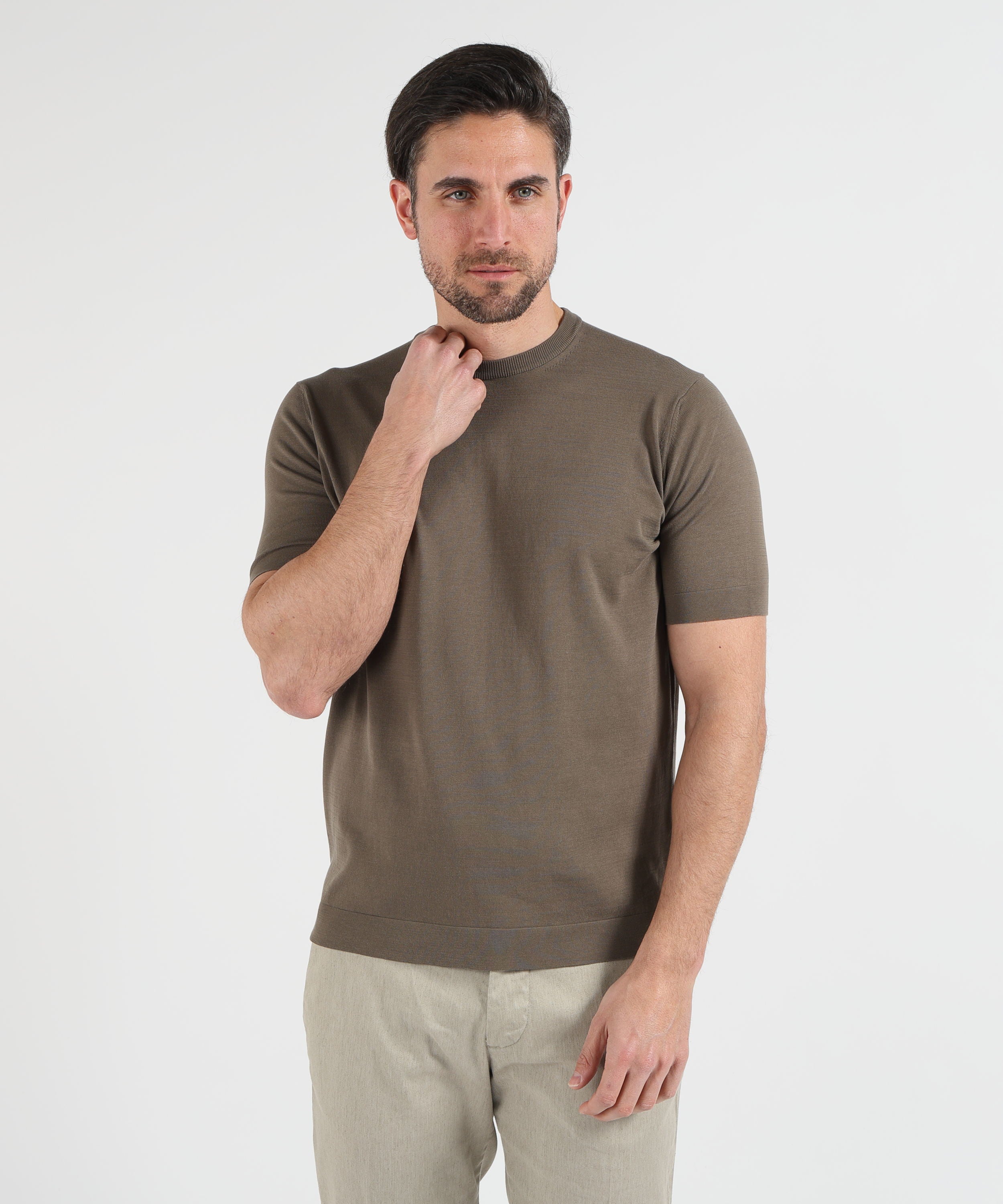 T-shirt FILIPPO DE LAURENTIIS T-shirt in crêpe di cotone Olio | FILIPPO DE LAURENTIIS