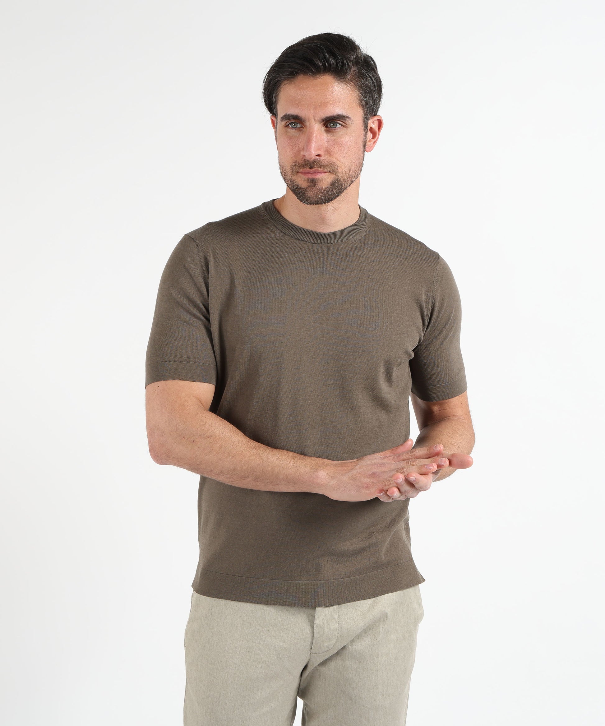 T-shirt FILIPPO DE LAURENTIIS T-shirt in crêpe di cotone Olio | FILIPPO DE LAURENTIIS
