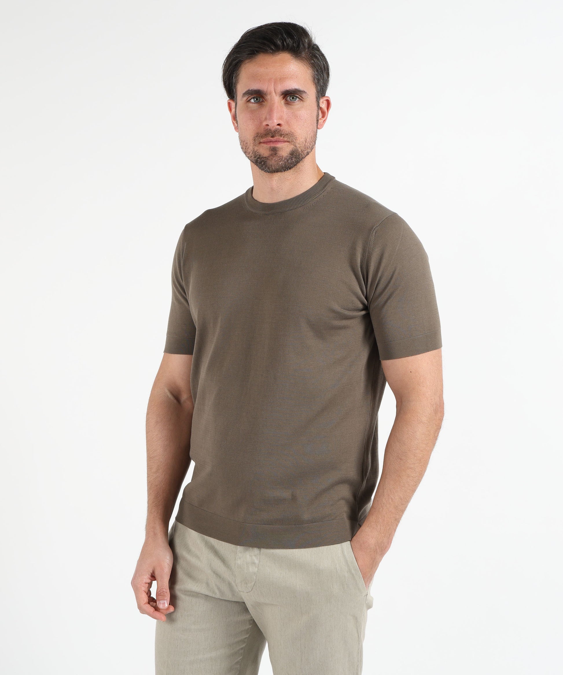 T-shirt FILIPPO DE LAURENTIIS T-shirt in crêpe di cotone Olio | FILIPPO DE LAURENTIIS