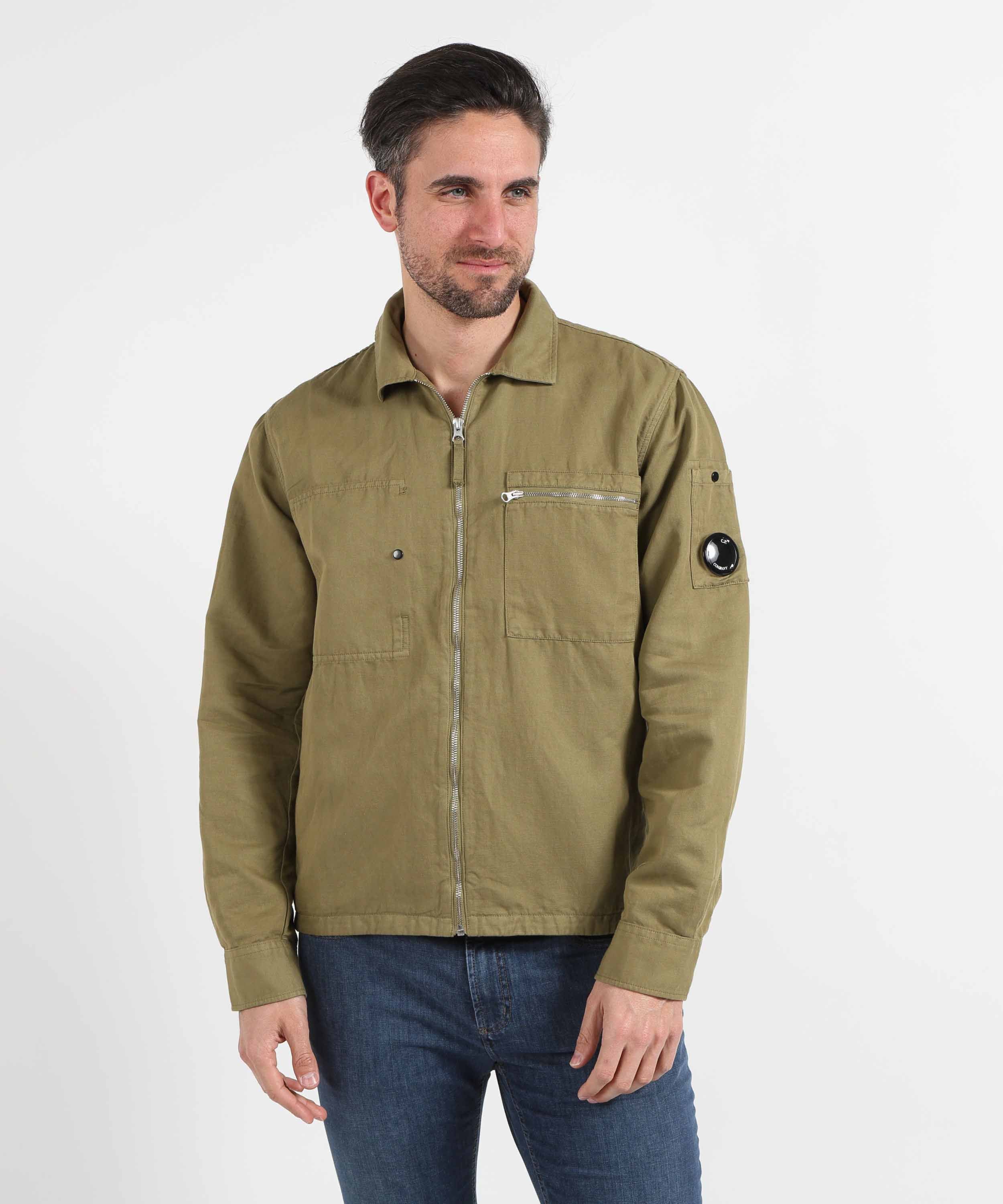 Giacche C.P. COMPANY Sovracamicia con zip in cotone-lino Verde | C.P. COMPANY