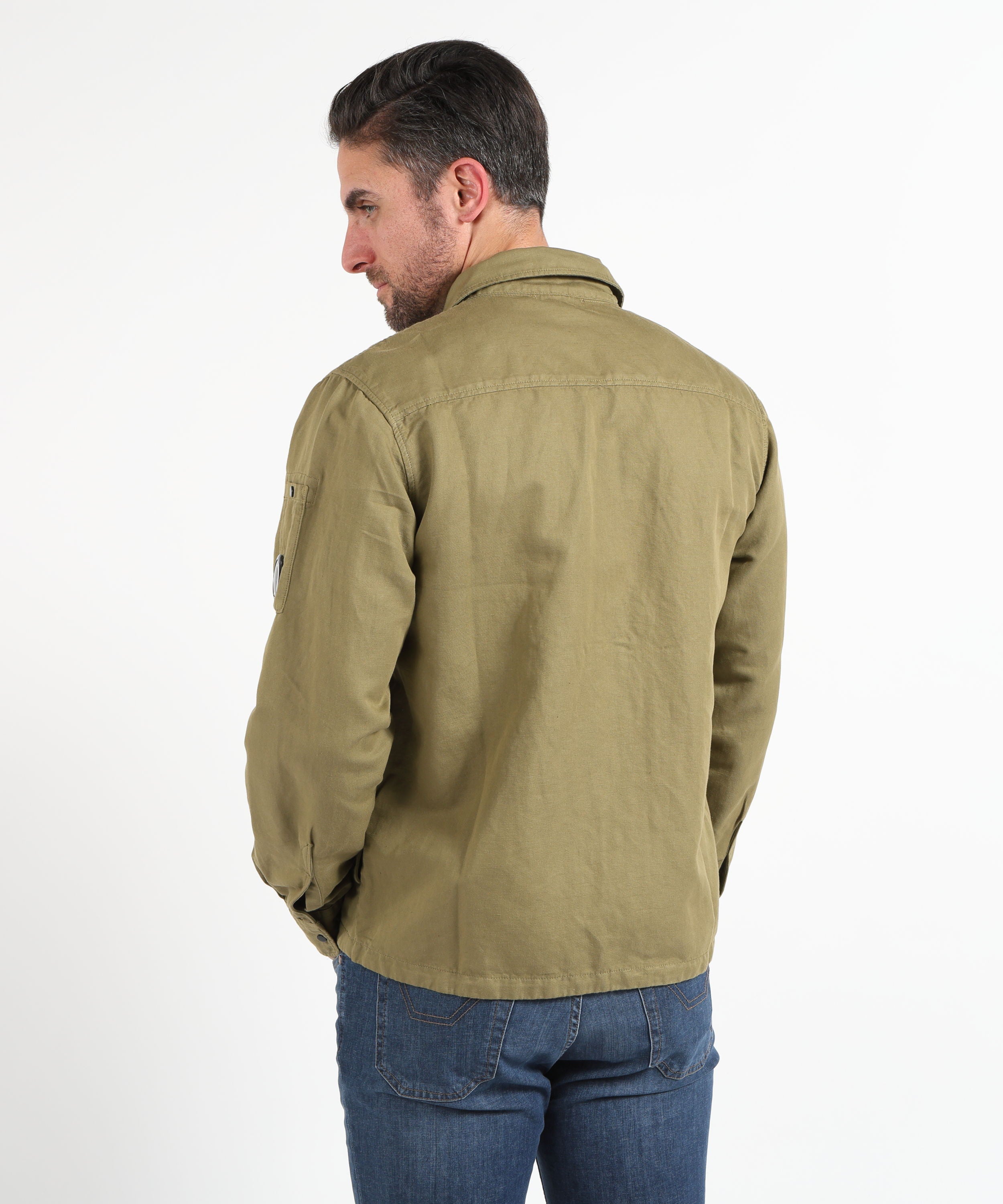 Giacche C.P. COMPANY Sovracamicia con zip in cotone-lino Verde | C.P. COMPANY