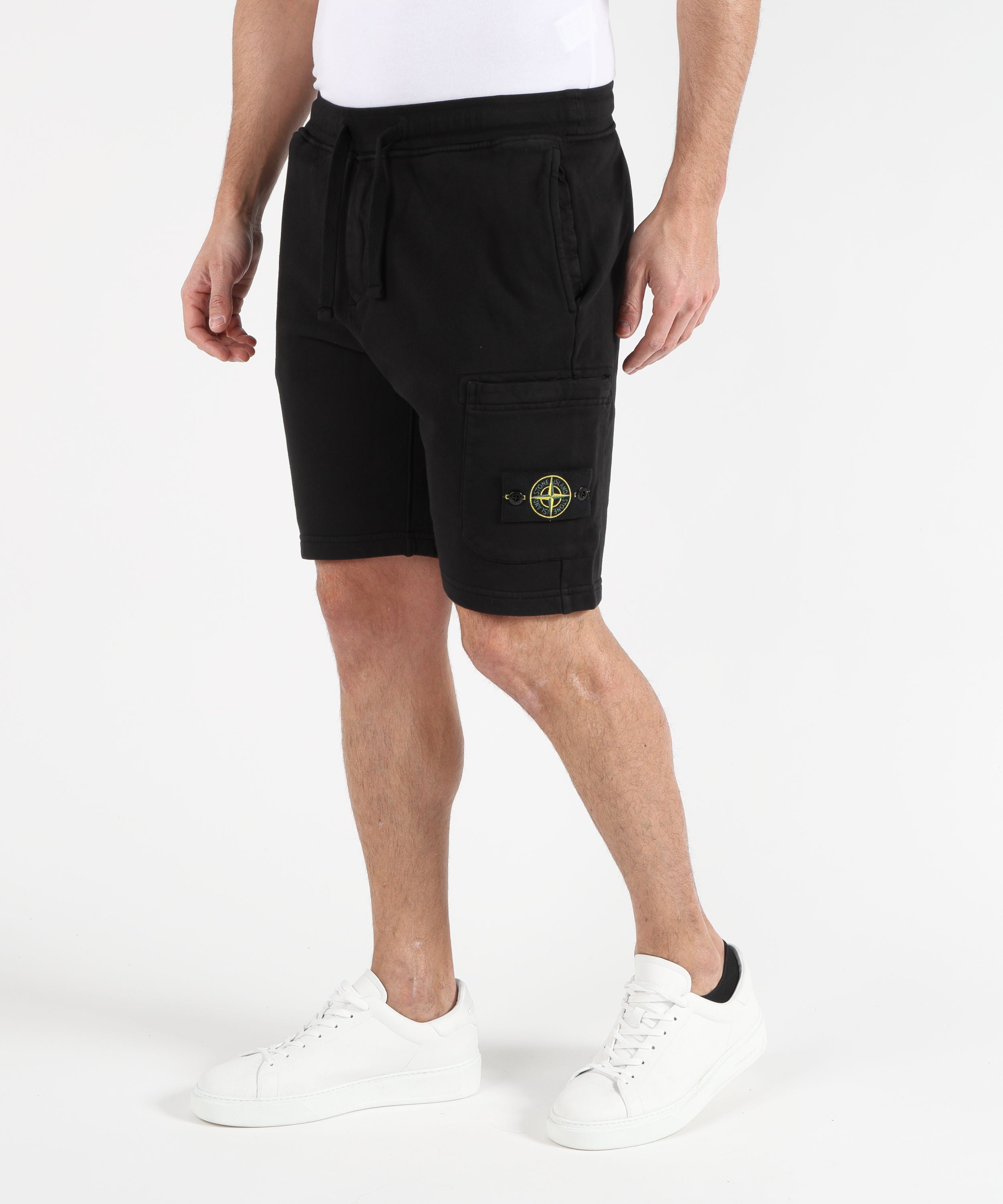 Bermuda STONE ISLAND ORGANIC COTTON FLEECE - Bermuda vestibilità regular con vita elasticizzata Nero | STONE ISLAND